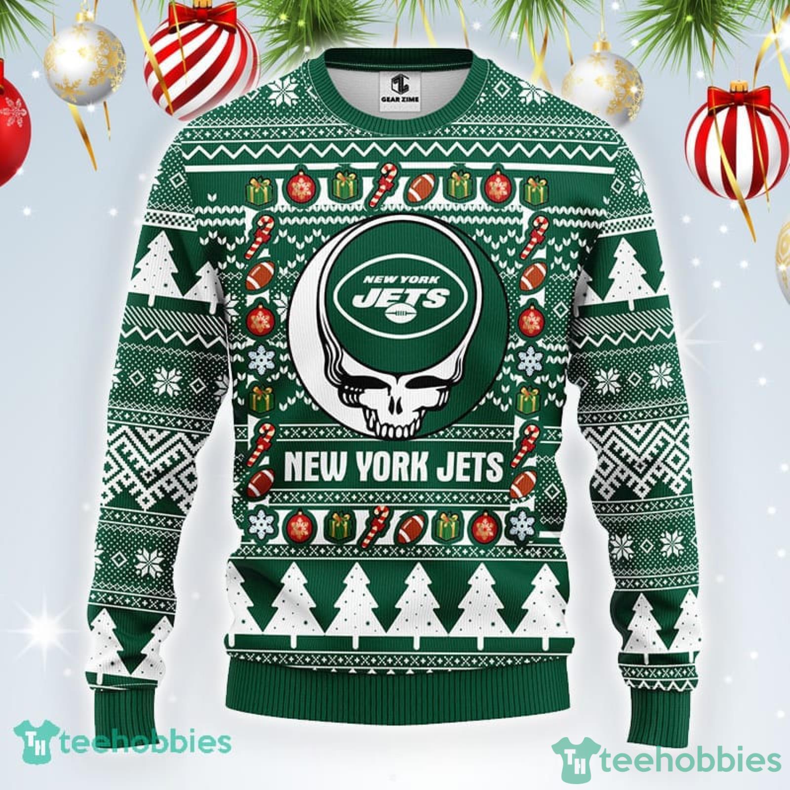Christmas Gift For NFL Fans New York Jets Grateful Dead Christmas Gift  Pattern Ugly Christmas Sweater