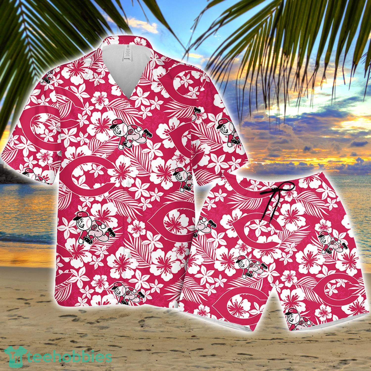 Cincinnati Red Hibiscus Flower Pattern Hawaiian Shirt And Shorts Gift For Summer Product Photo 1