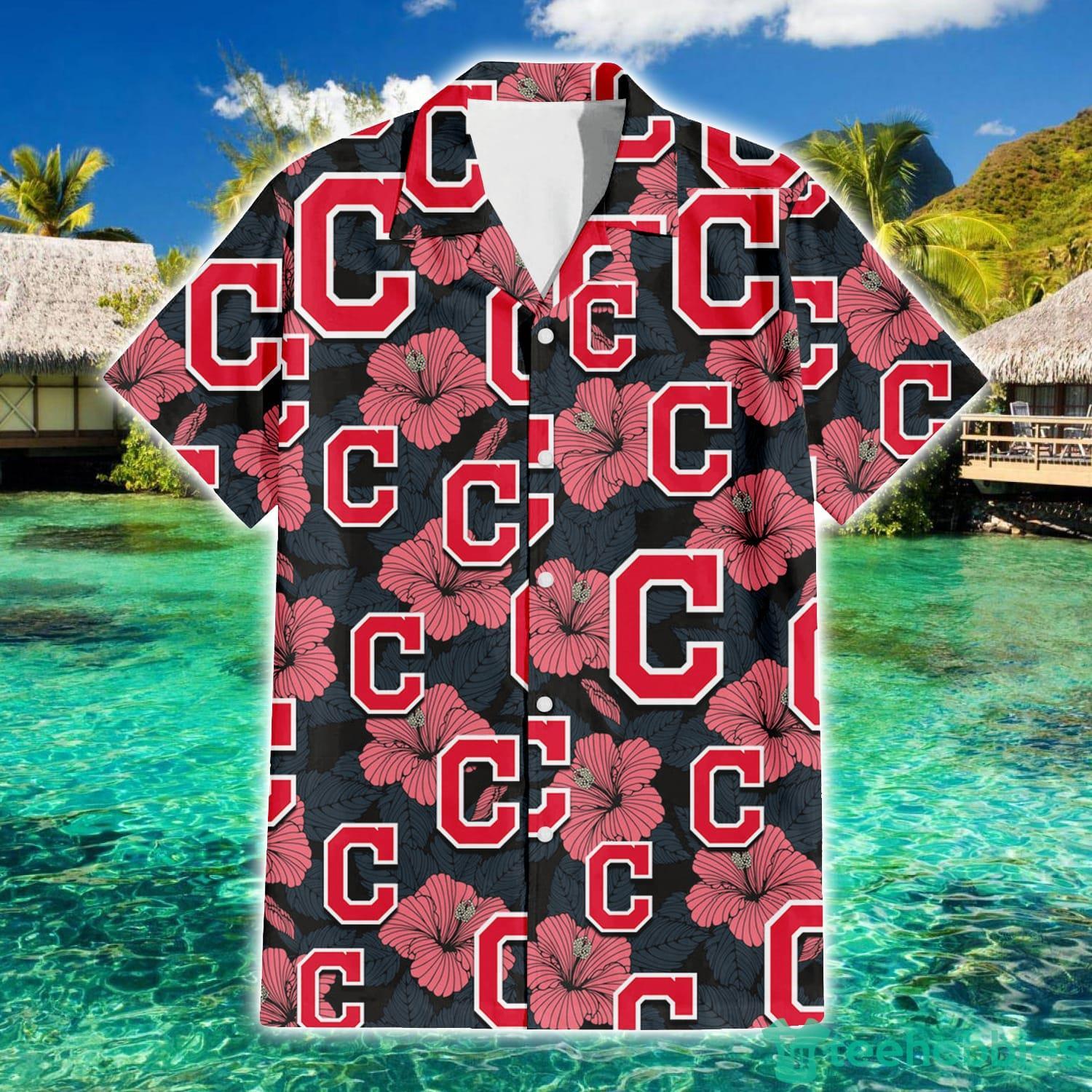 Cleveland Indians Big Logo And Light Coral Hibiscus 3D Hawaiian Shirt  Tropical Style