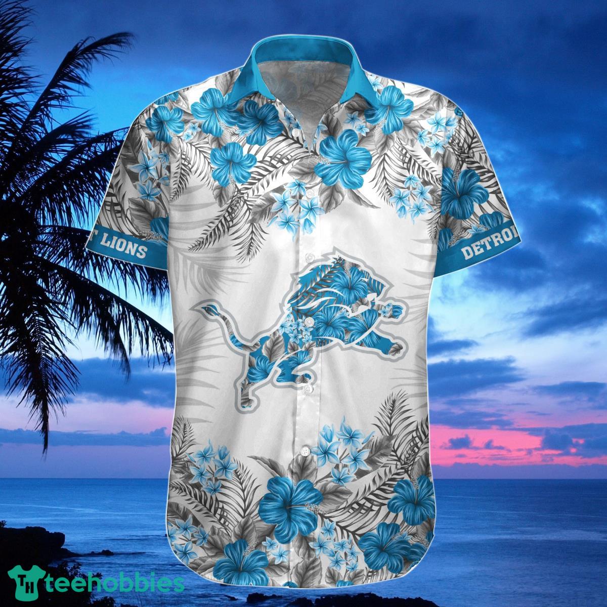 Detroit Lions Mens Hawaiian Outfits 2 Piece Button Down Shirt Summer Shorts