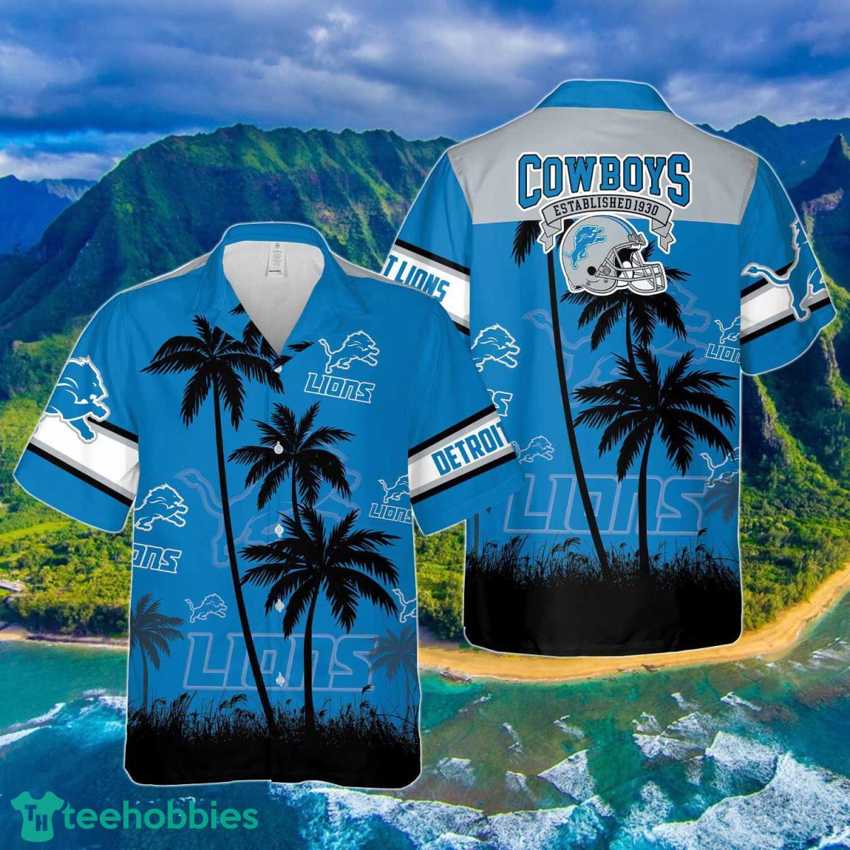 Detroit Lions Nfl Tropical Tree Background Full Print Hawaiian