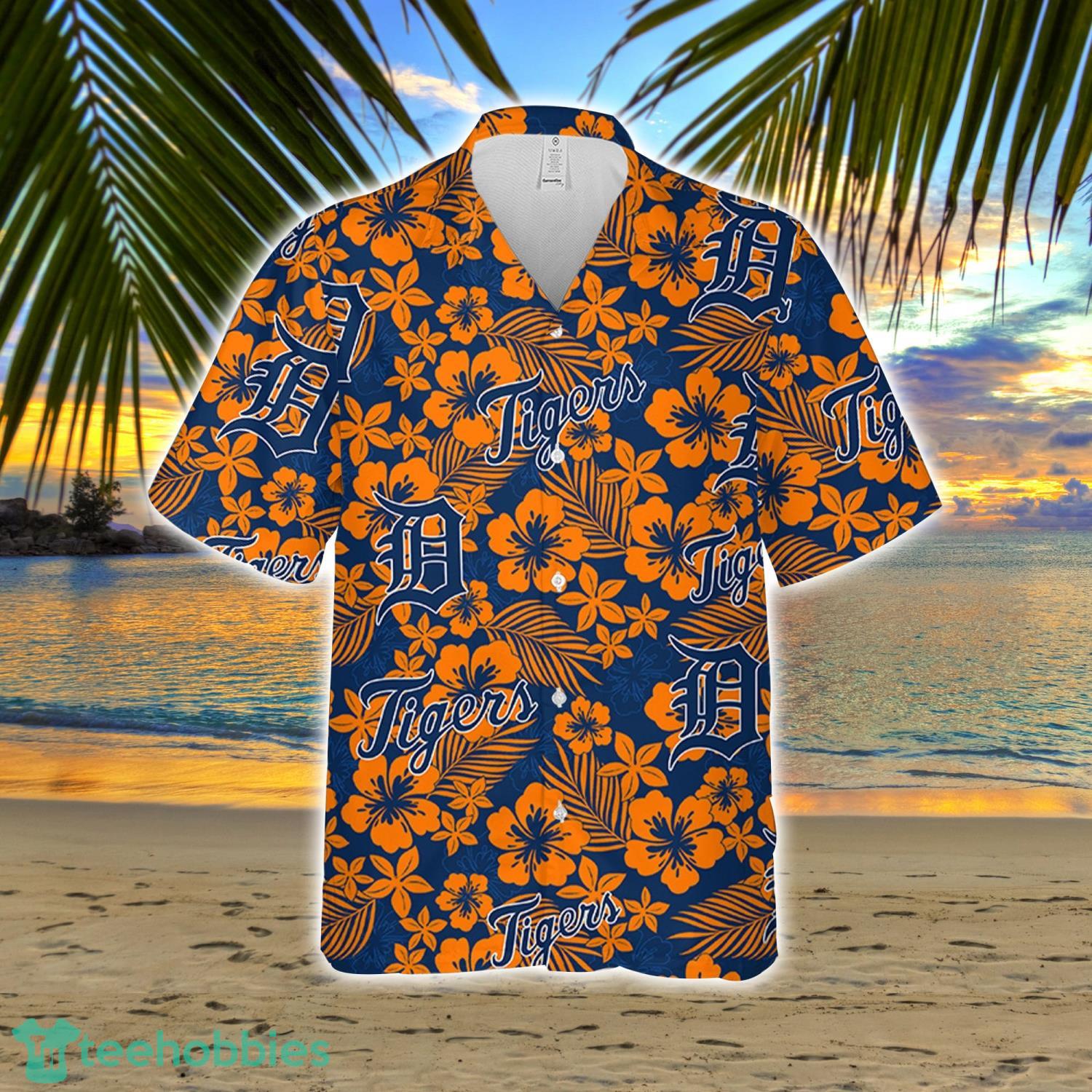 Detroit Tiger Hibiscus Flower Pattern Hawaiian Shirt And Shorts Gift For Summer Product Photo 2