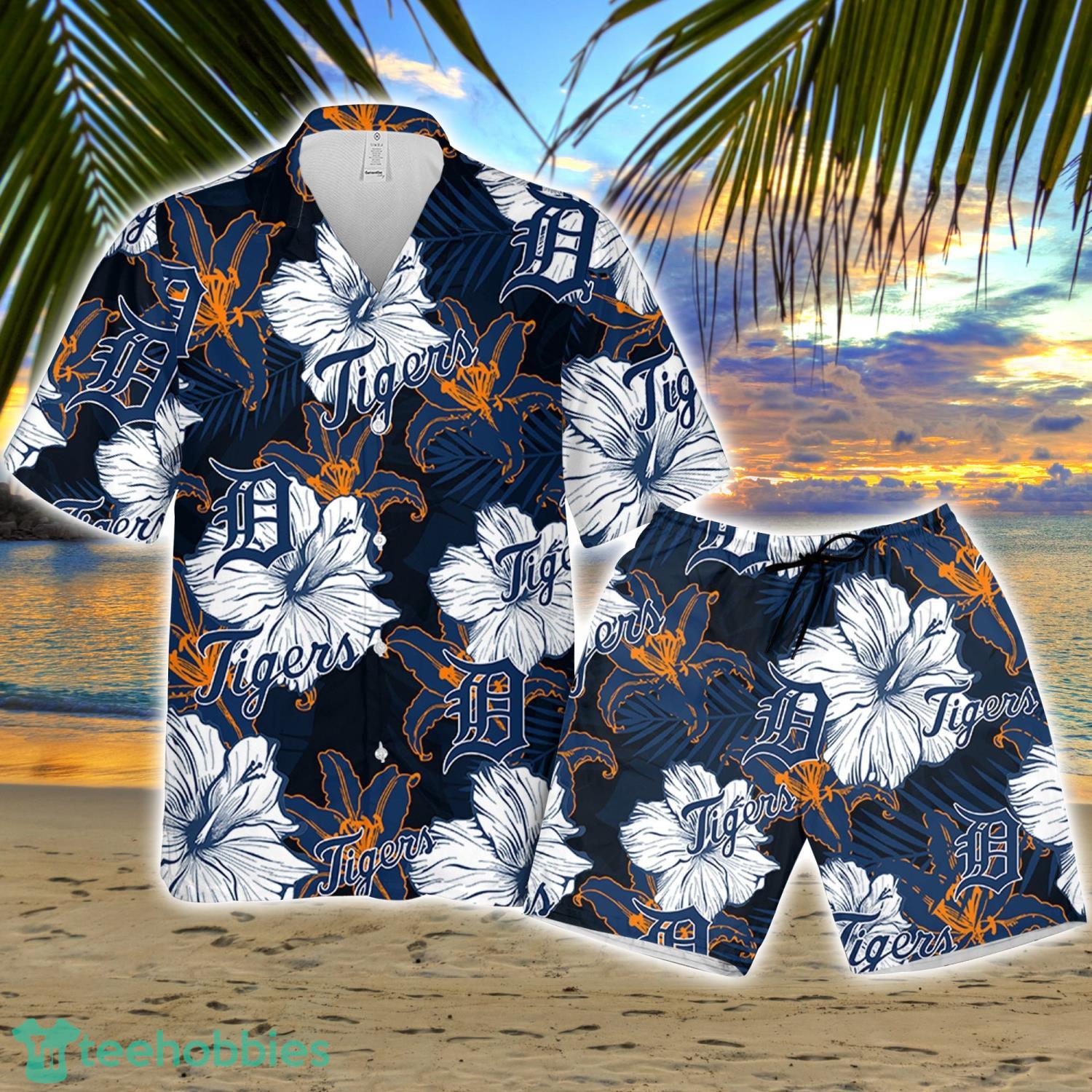 Detroit Tigers Baseball Floral Big Flower Pattern Hawaiian Shirt And Shorts  Summer Vacation Gift