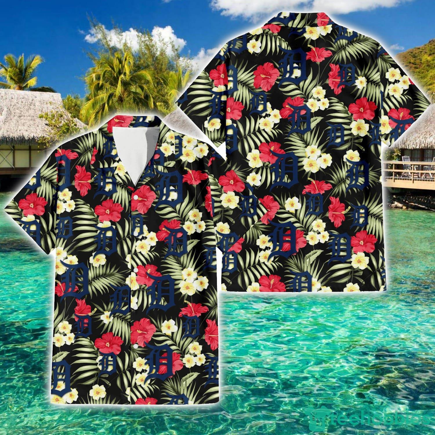 Detroit Tigers Hawaiian Shirt Orange Hibiscus Pattern Detroit