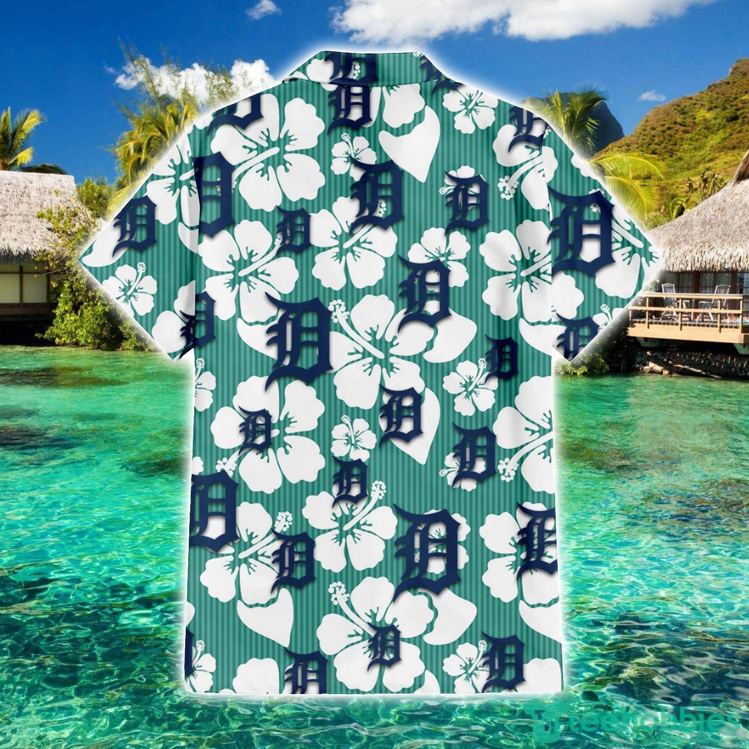 Detroit Tigers White Hibiscus Floral Tropical 3D Hawaiian Shirt