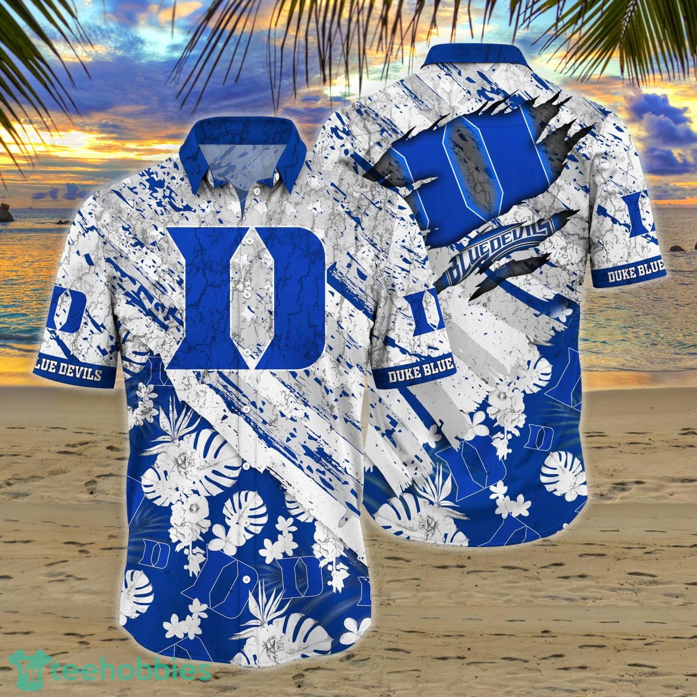 NCAA Duke Blue Devils Flower Button Up Hawaiian Shirt 3D Shirt
