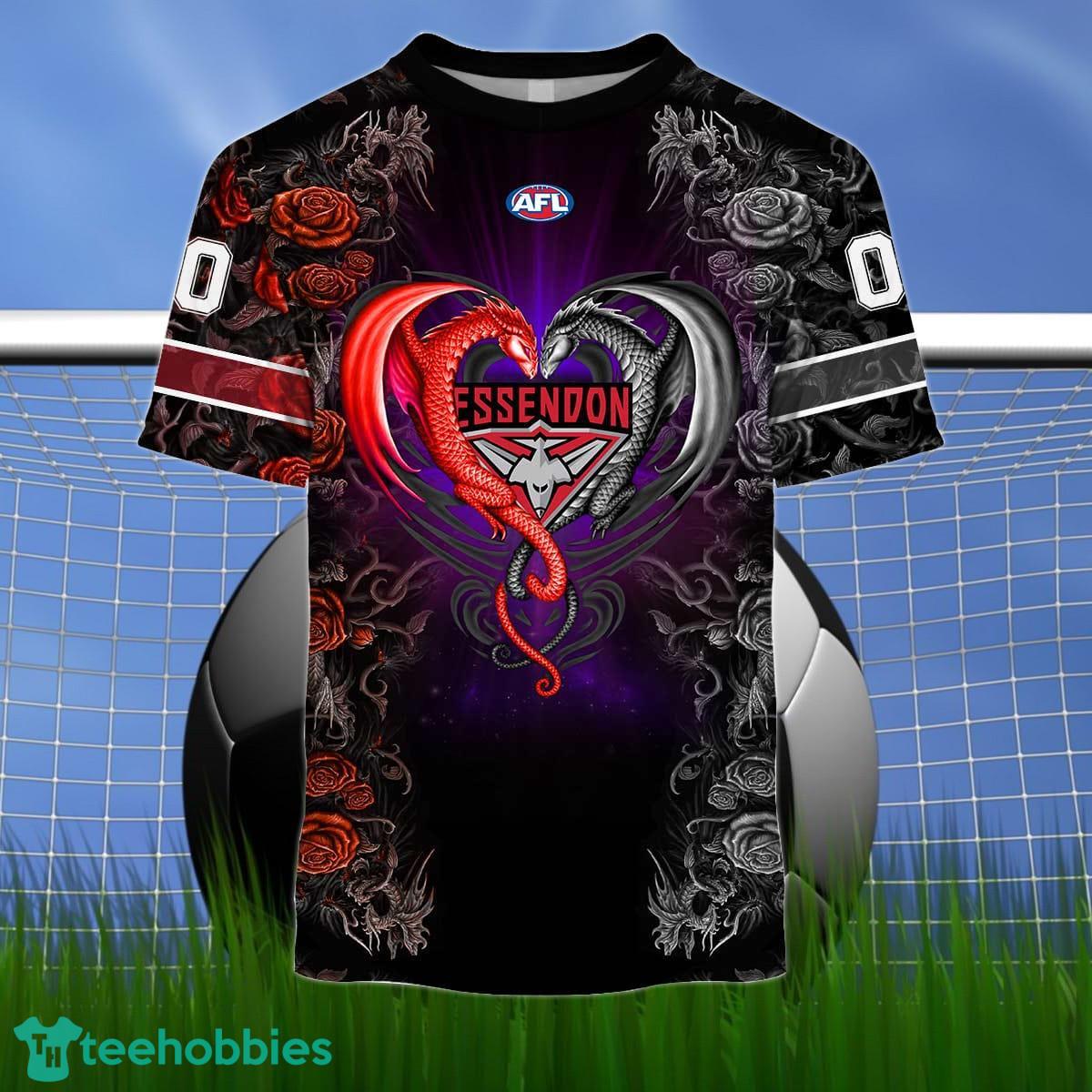Essendon Bombers Custom Name And Number Rose Dragon 3D Shirt For Fans Product Photo 2