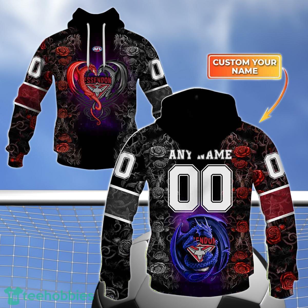 Essendon Bombers Custom Name And Number Rose Dragon 3D Shirt For Fans Product Photo 1