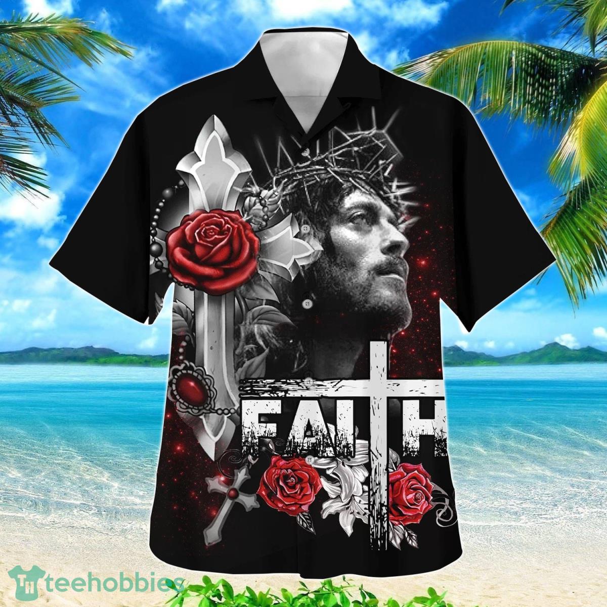 Faith Over Fear Cross With Red Roses Best Hawaiian Shirts Product Photo 1