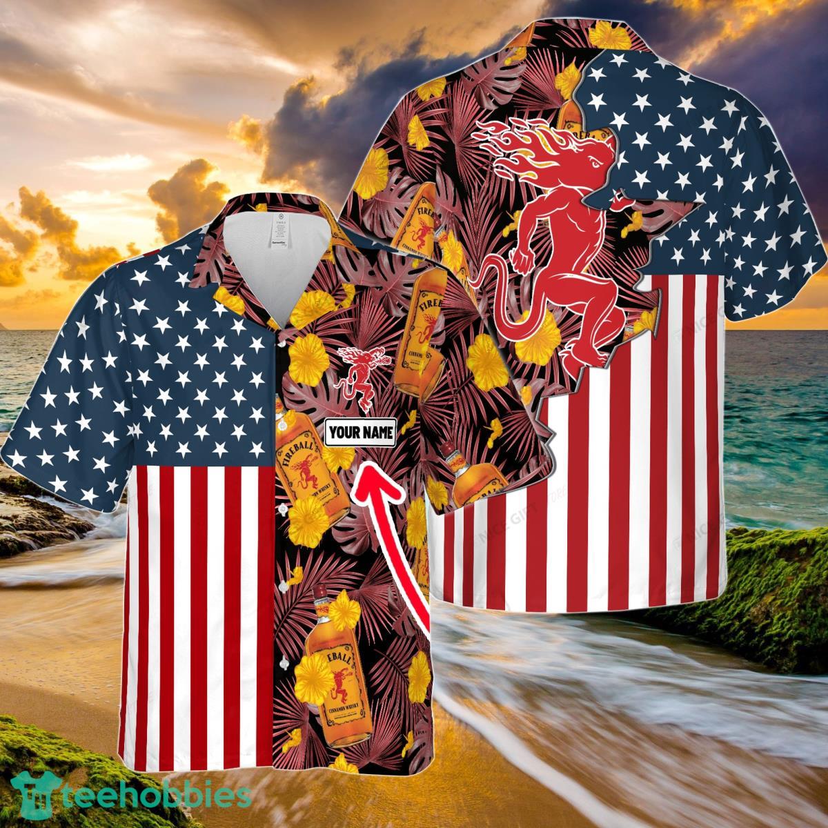Fireball Cinnamon Whisky Custom Name Hawaiian Shirt Perfect Gift For Men And Women Product Photo 1