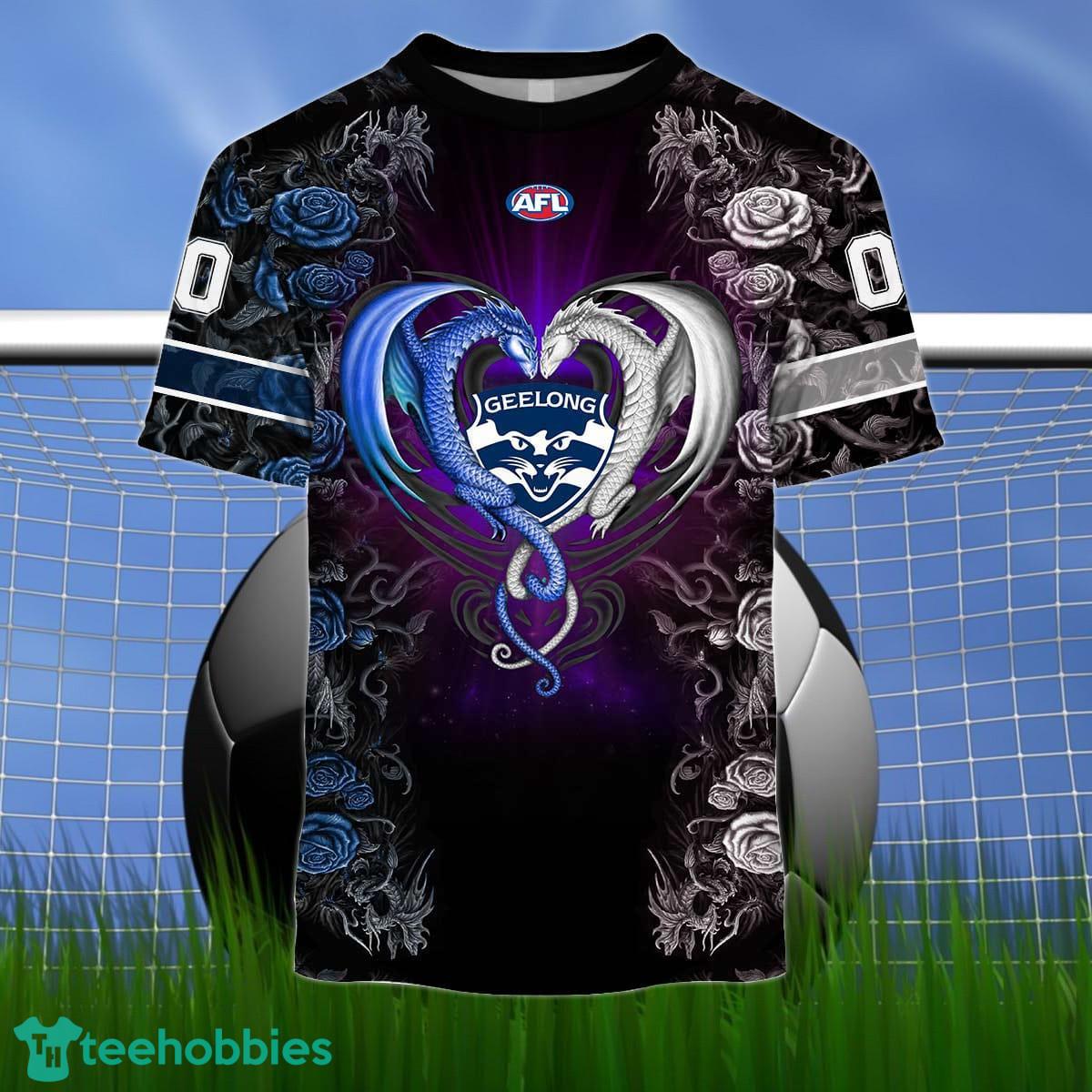 Geelong Cats Custom Name And Number Rose Dragon 3D Shirt For Fans Product Photo 2