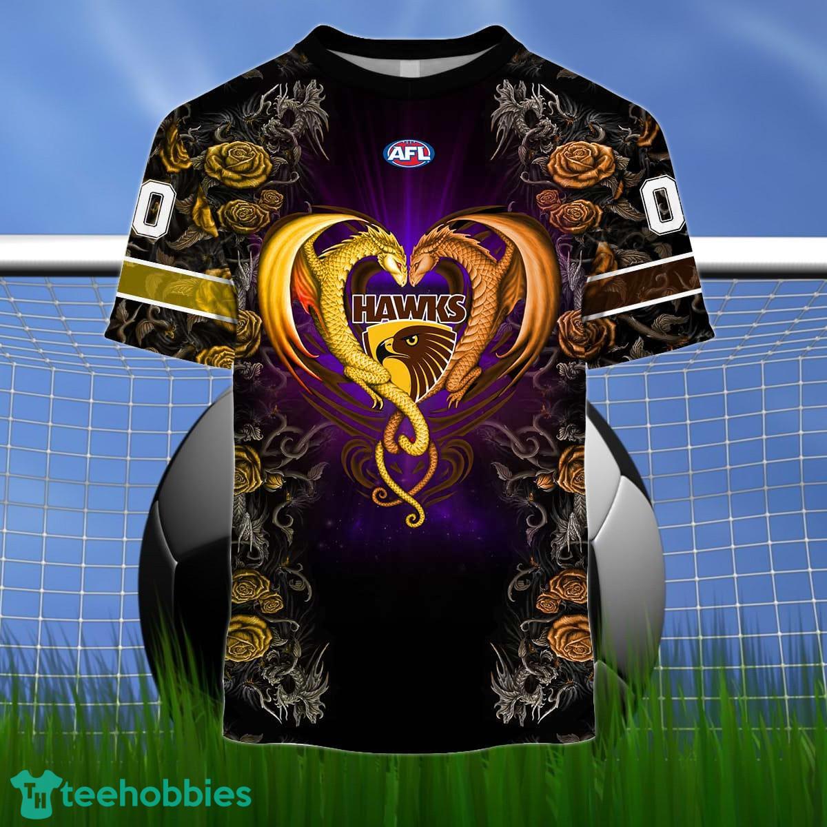 Hawthorn Hawks Custom Name And Number Rose Dragon 3D Shirt For Fans Product Photo 2