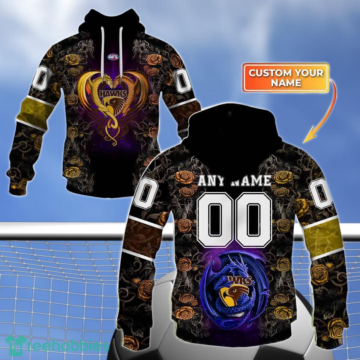 Hawthorn Hawks Custom Name And Number Rose Dragon 3D Shirt For Fans Product Photo 1