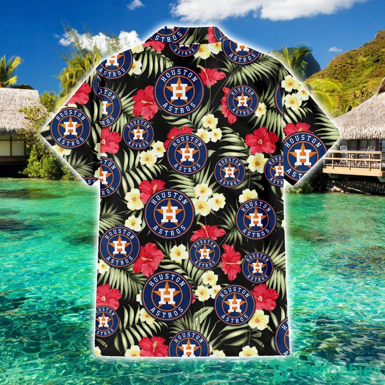 Houston Astros Red Hibiscus Yellow Porcelain Flower With Leaf Pattern 3D  Hawaiian Shirt Summer Gift