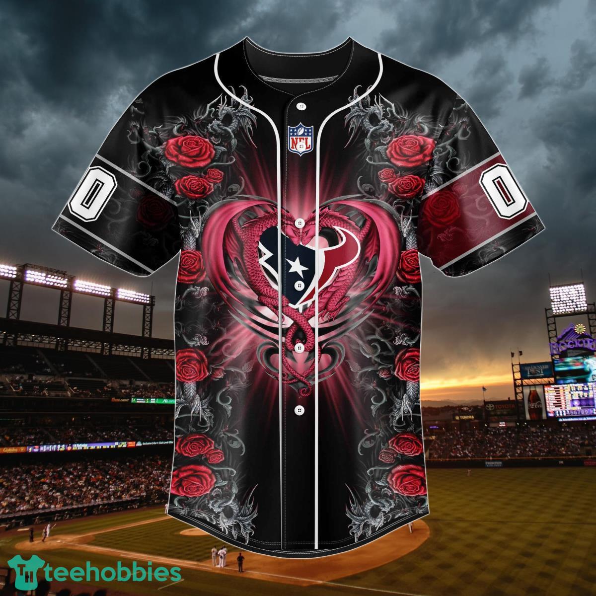 Houston Texans Custom Name And Number Baseball Jersey NFL Shirt Fan Gifts