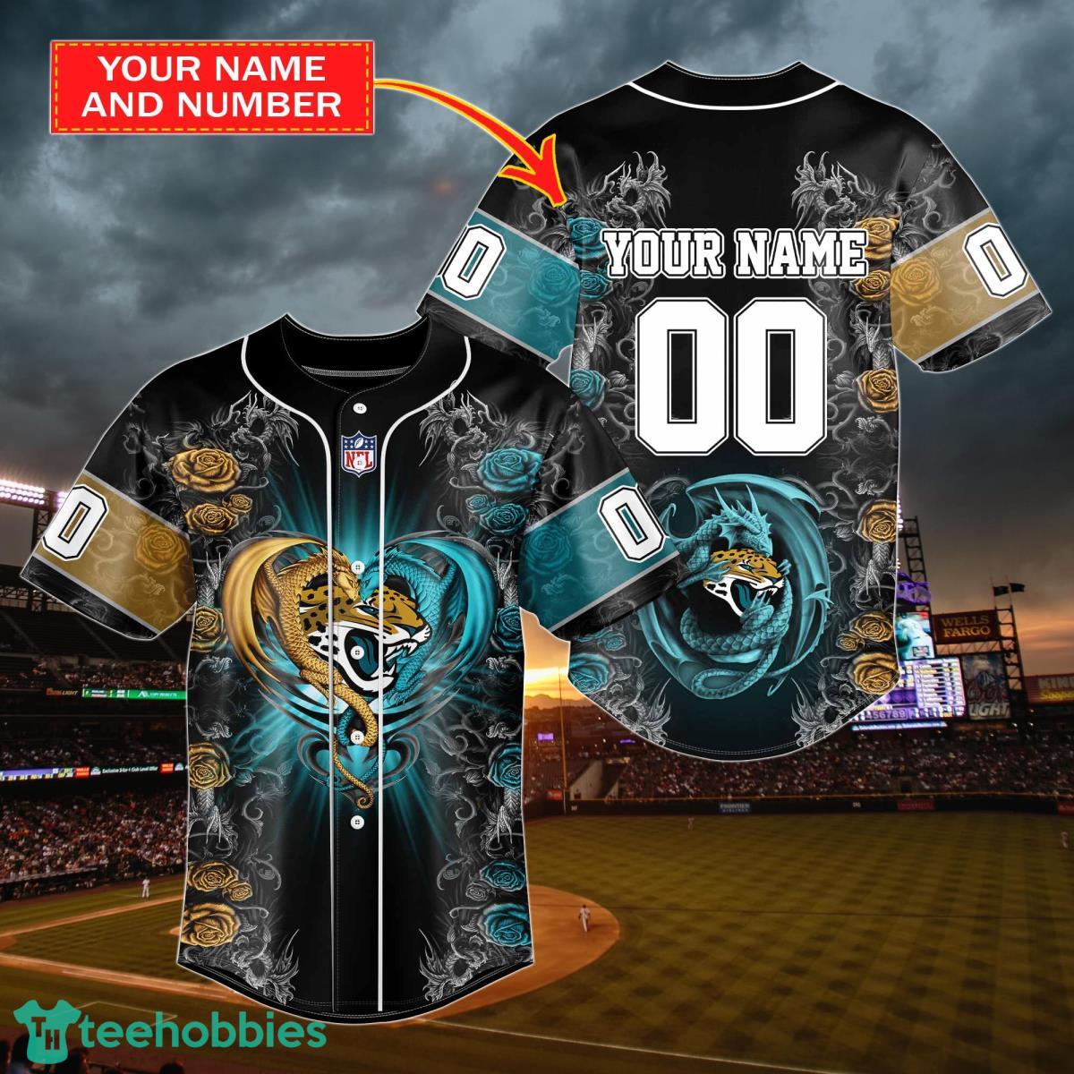 Jacksonville Jaguars Personalized Name & Number NFL Dragon Baseball Shirt  Best Gift Fans