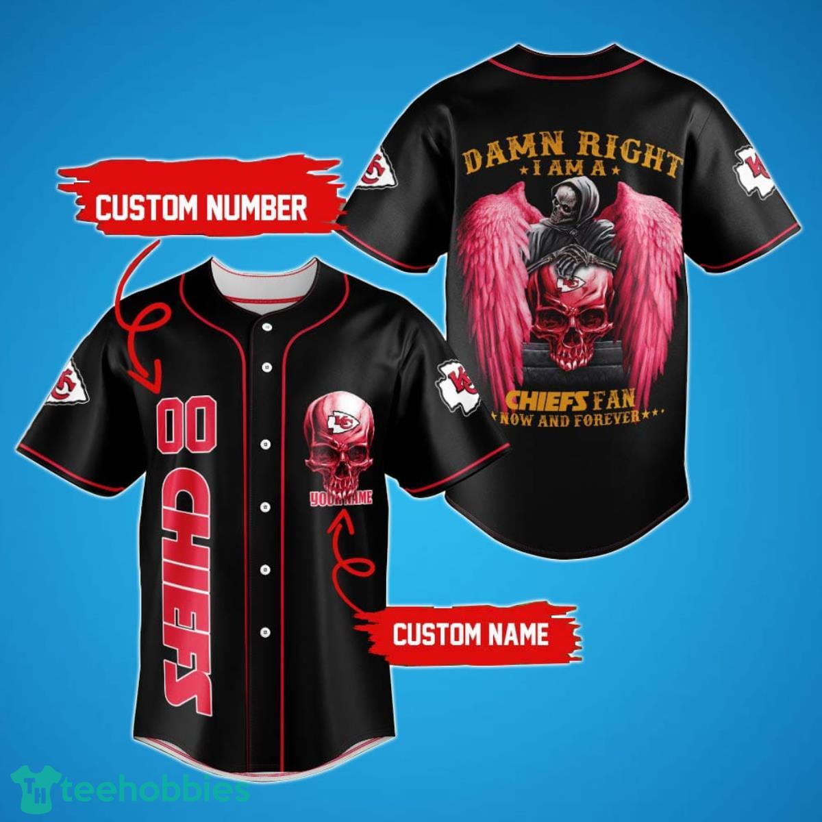 Kansas City Chiefs Damn Right Skull NFL Custom Name & Number Baseball Jersey  Shirt Fans