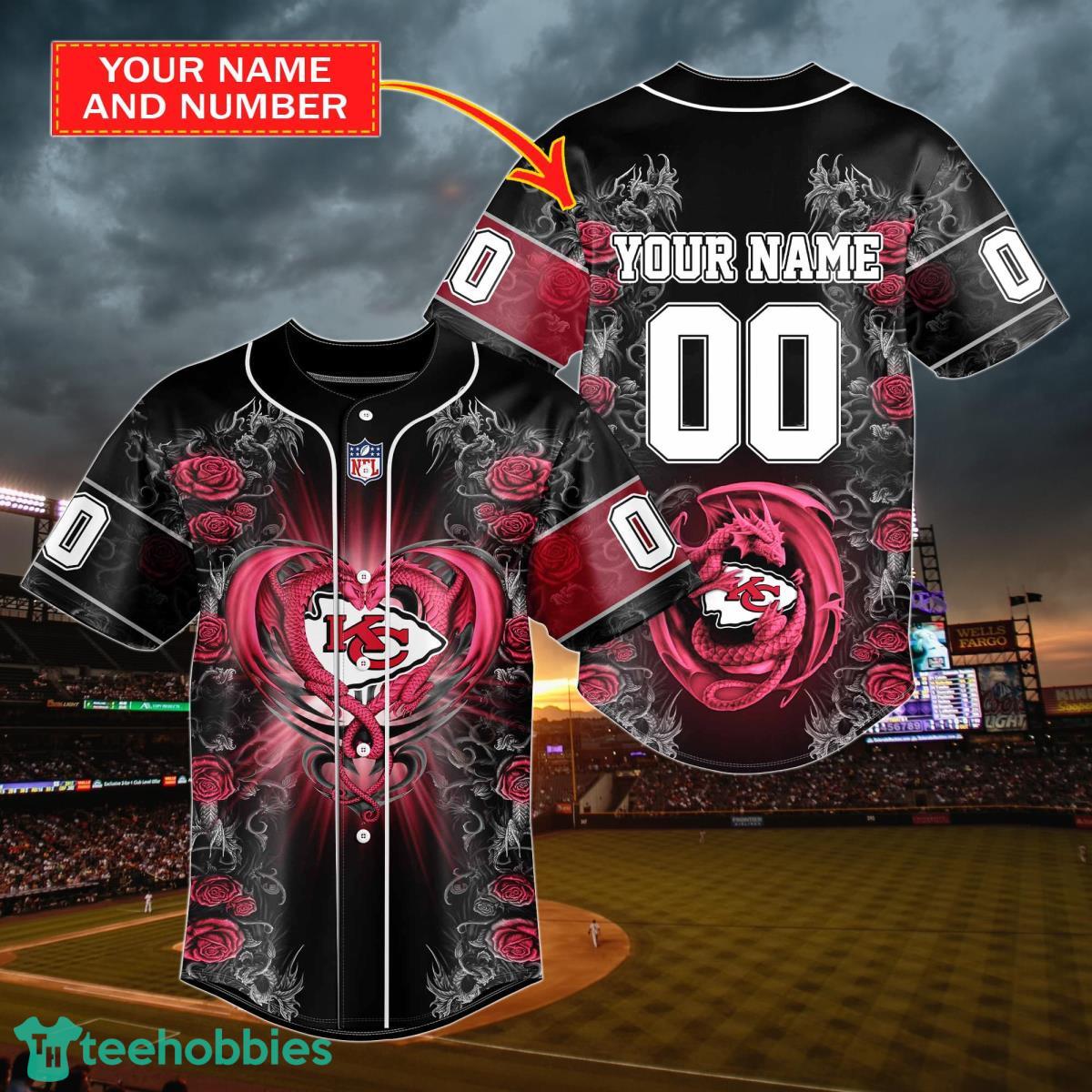Kansas City Chiefs Personalized Name & Number NFL Dragon Baseball Shirt  Best Gift Fans