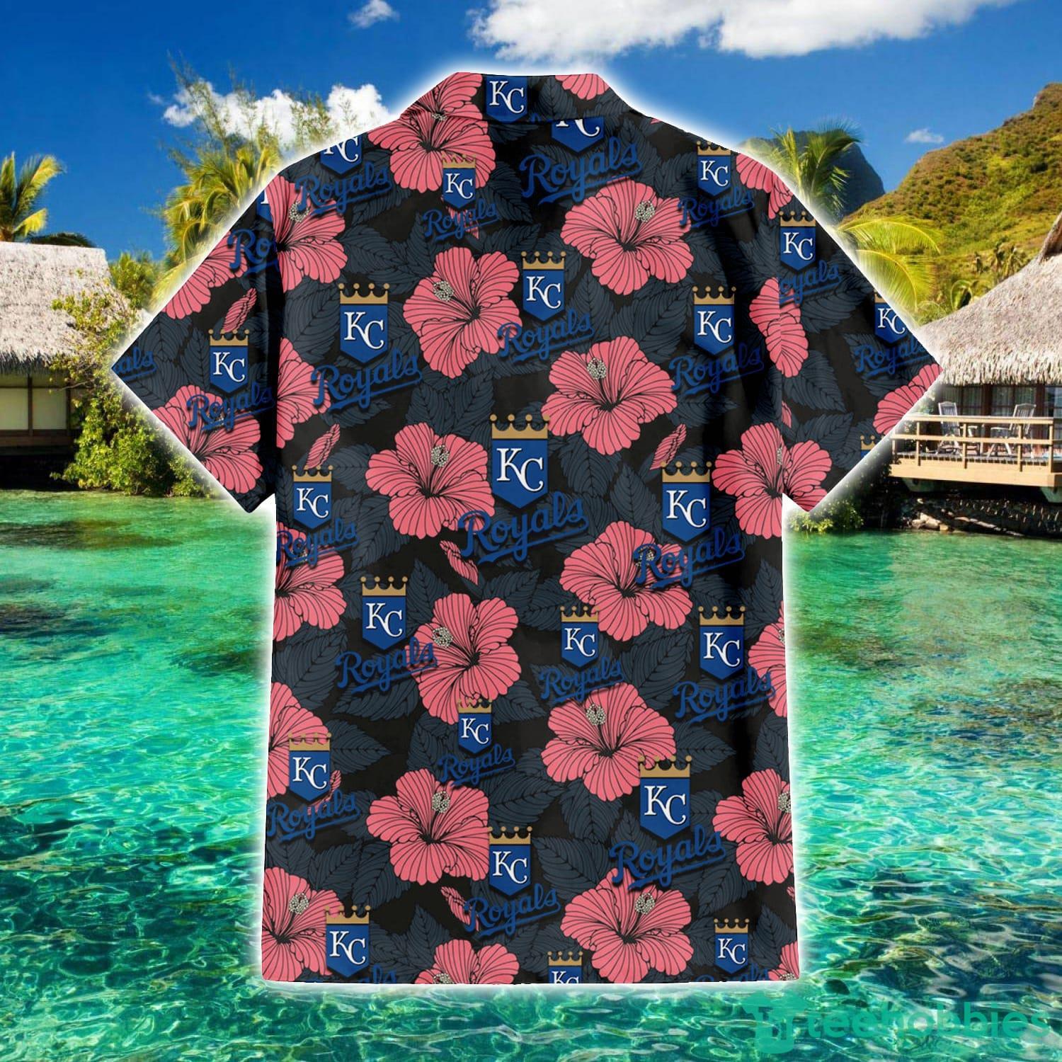 Kansas City Royals Logo And Red Pink White Hibiscus 3D Hawaiian