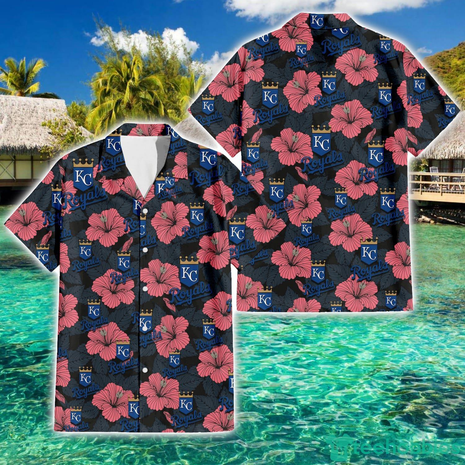 Kansas City Royals Logo And Red Pink White Hibiscus 3D Hawaiian