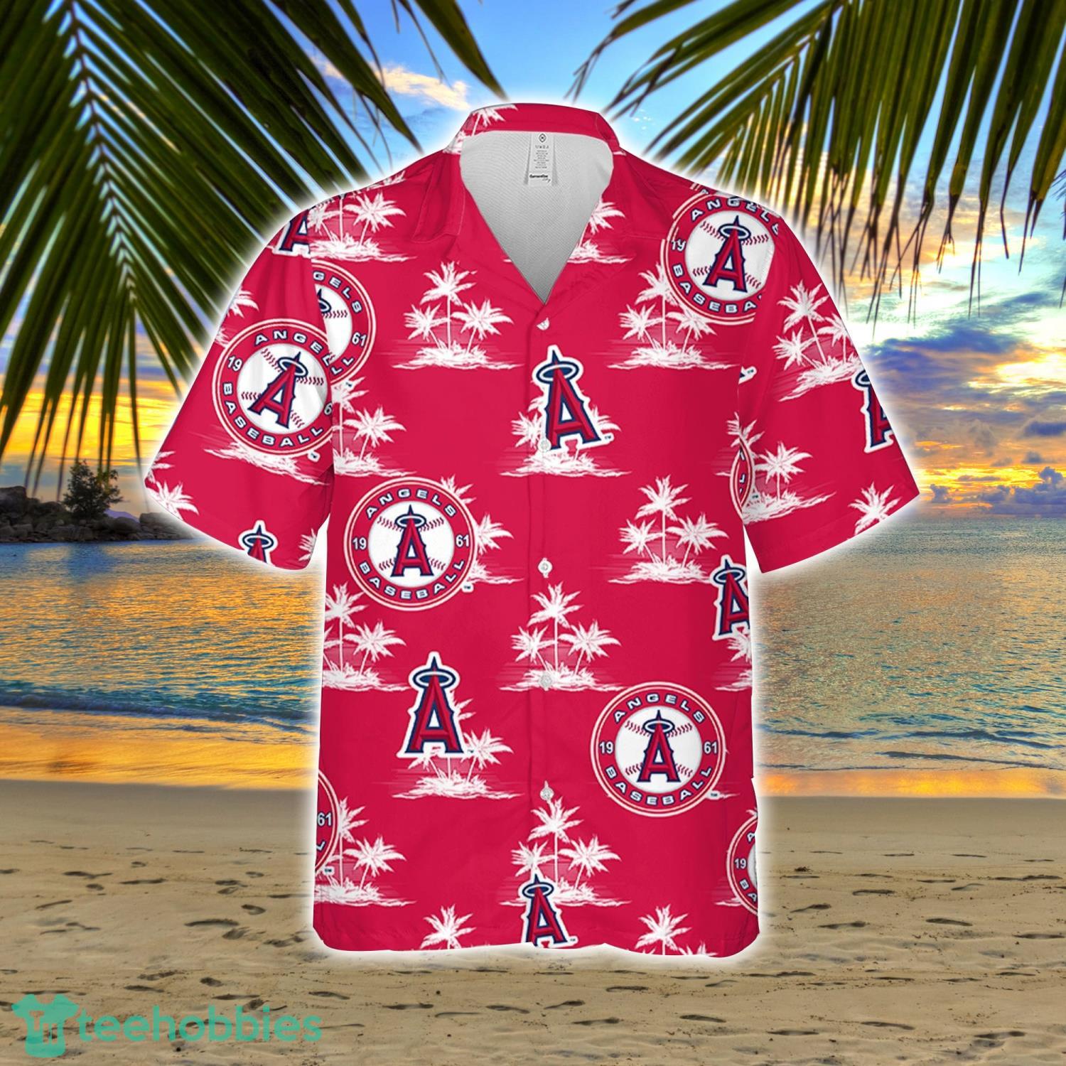 Los Angeles Angel Baseball Coconut Island Pattern Hawaiian Shirt And Shorts Summer Gift Product Photo 2