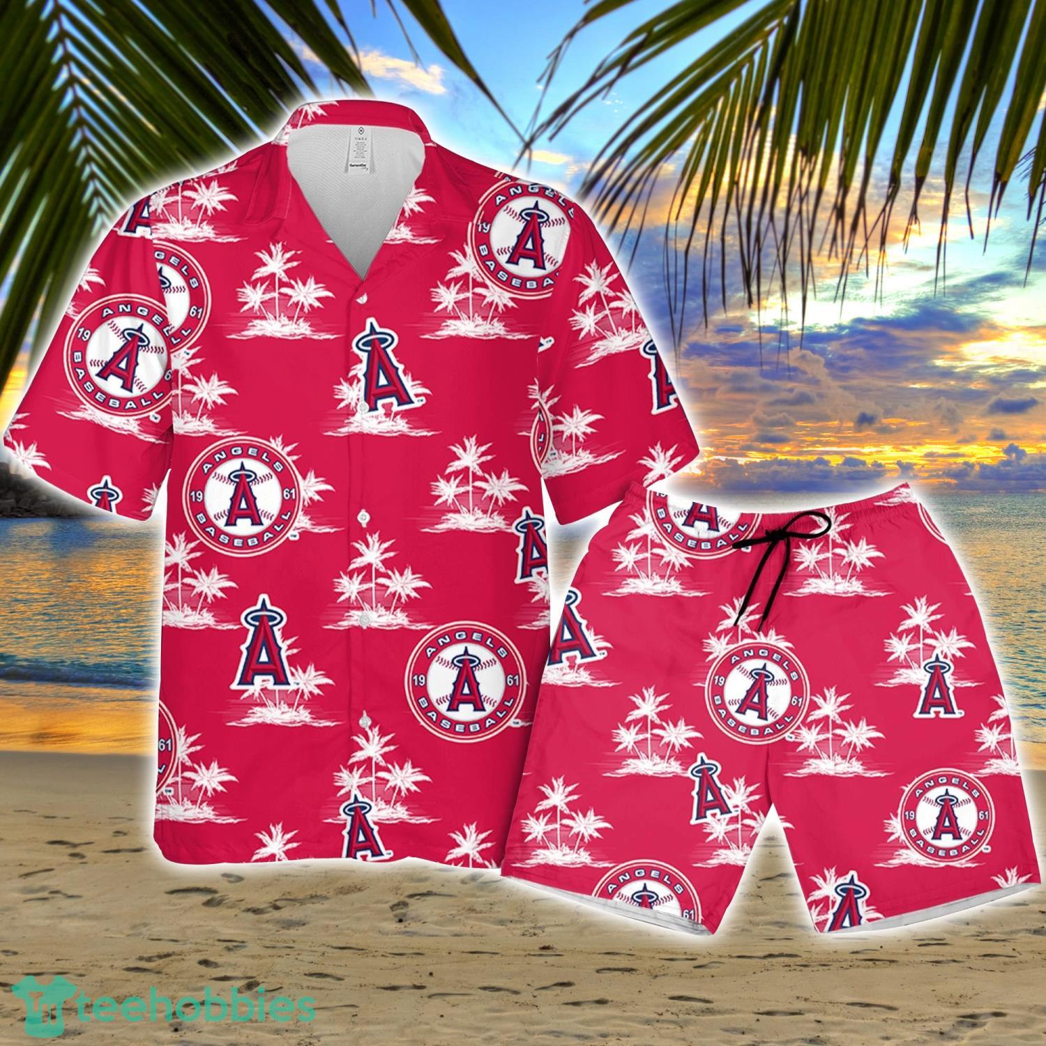Los Angeles Angel Baseball Coconut Island Pattern Hawaiian Shirt And Shorts Summer Gift Product Photo 1