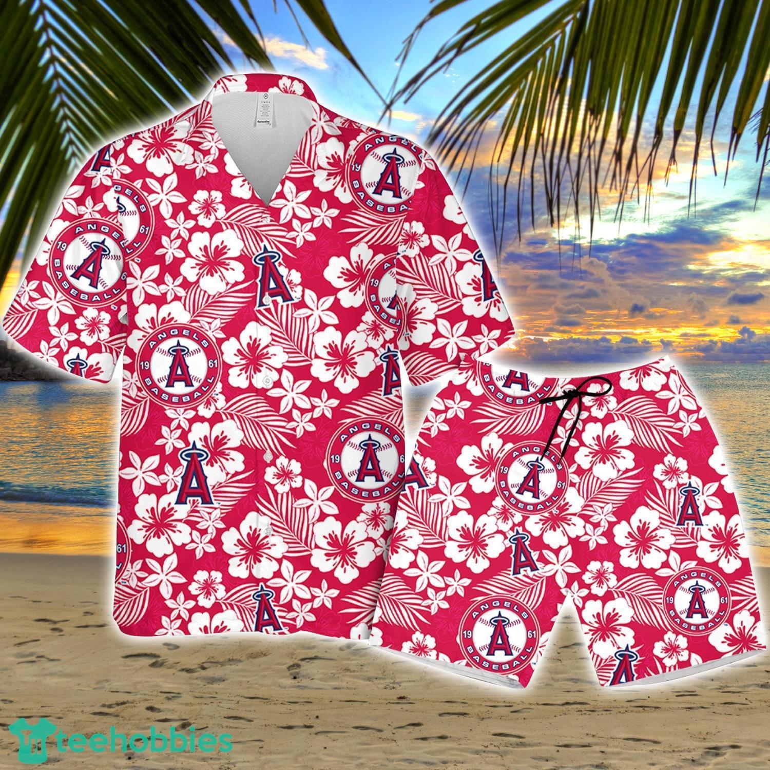 Anaheim Angels Hibiscus Seamless Pattern Hawaiian Shirt And Shorts Summer  Gift For Angels Fans