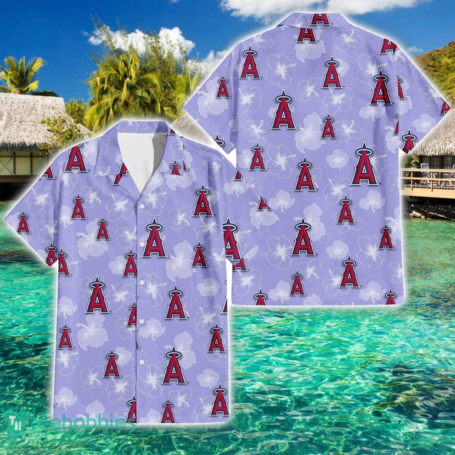 Los Angeles Angels Floral Violet Hawaiian Shirt For Men And Women Product Photo 2