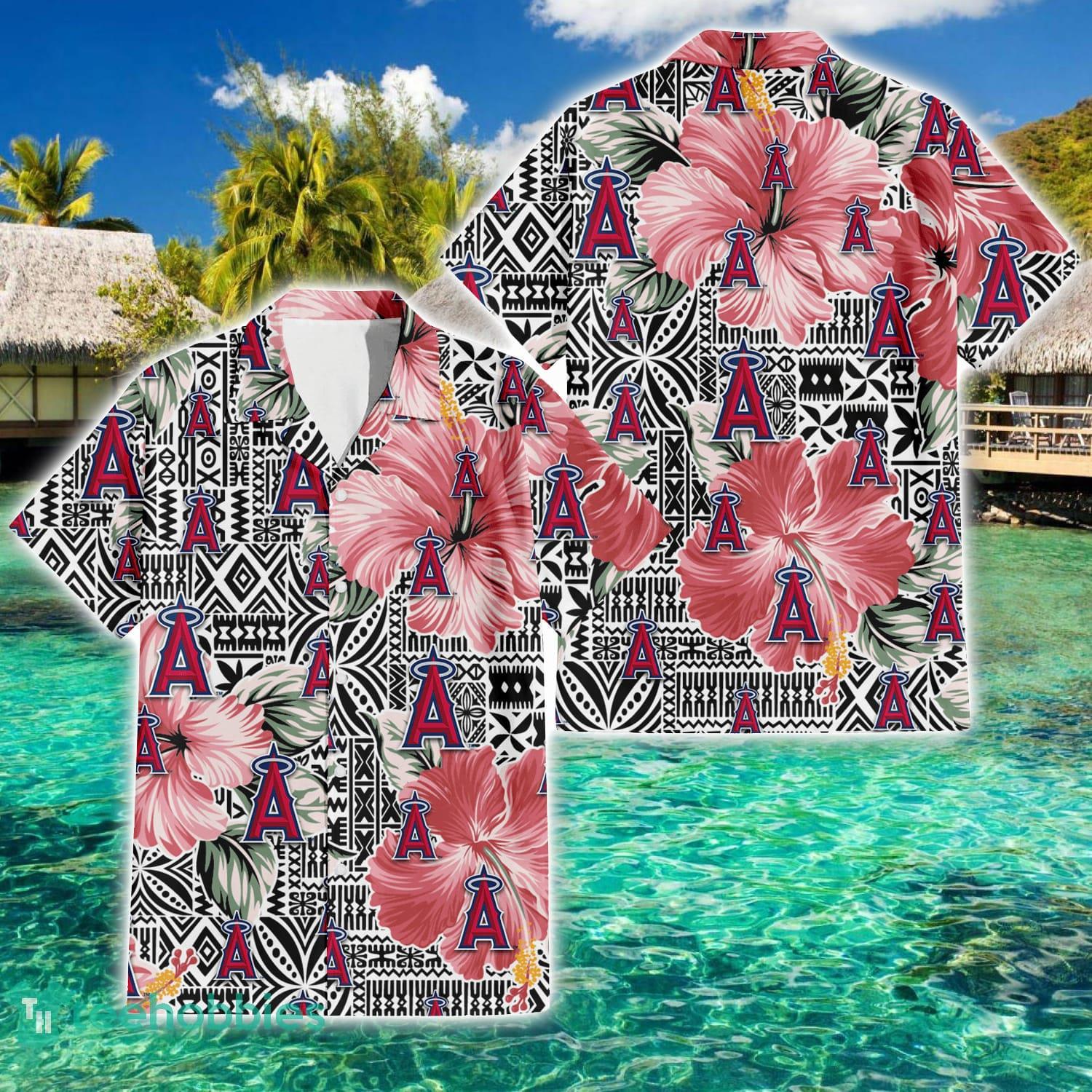 Los Angeles Angels Pink Hibiscus Vintage Pattern 3D Hawaiian Shirt Best Summer Gift Product Photo 1
