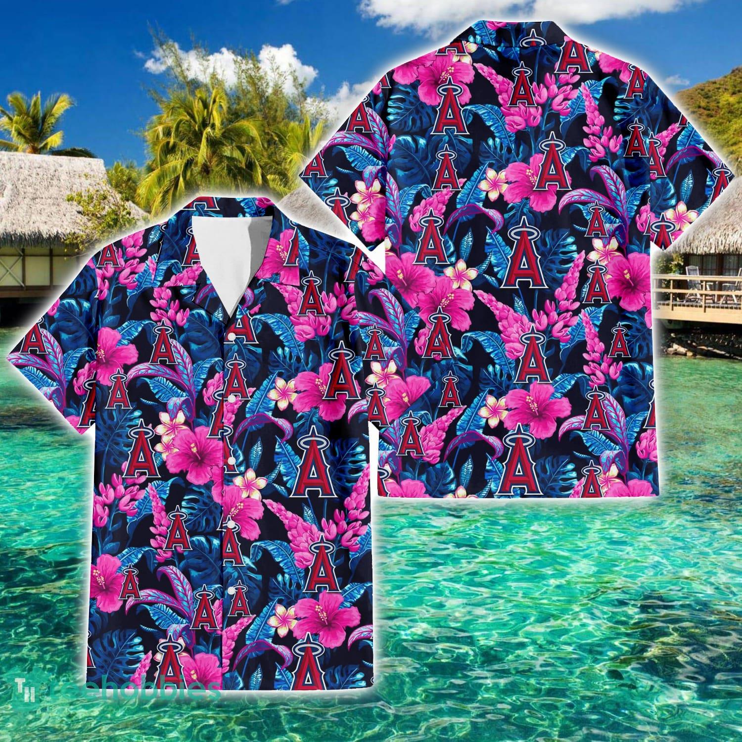 Los Angeles Angels Violet Hibiscus Tropical Summer Gift 3D Hawaiian Shirt Product Photo 2