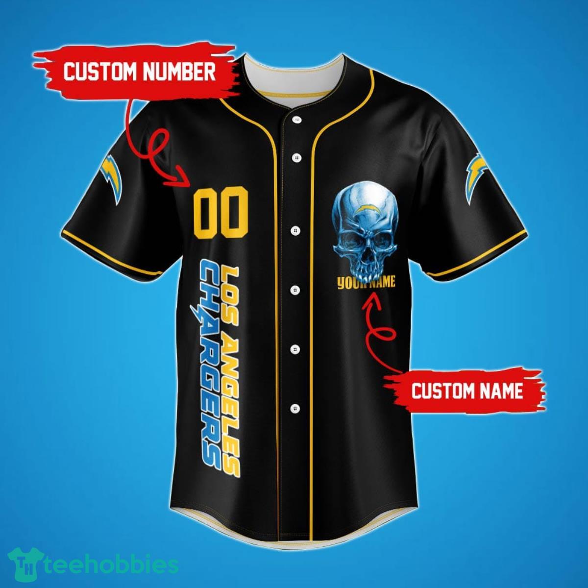 Los Angeles Chargers Damn Right Skull NFL Custom Name & Number Baseball Jersey Shirt Fans Product Photo 2