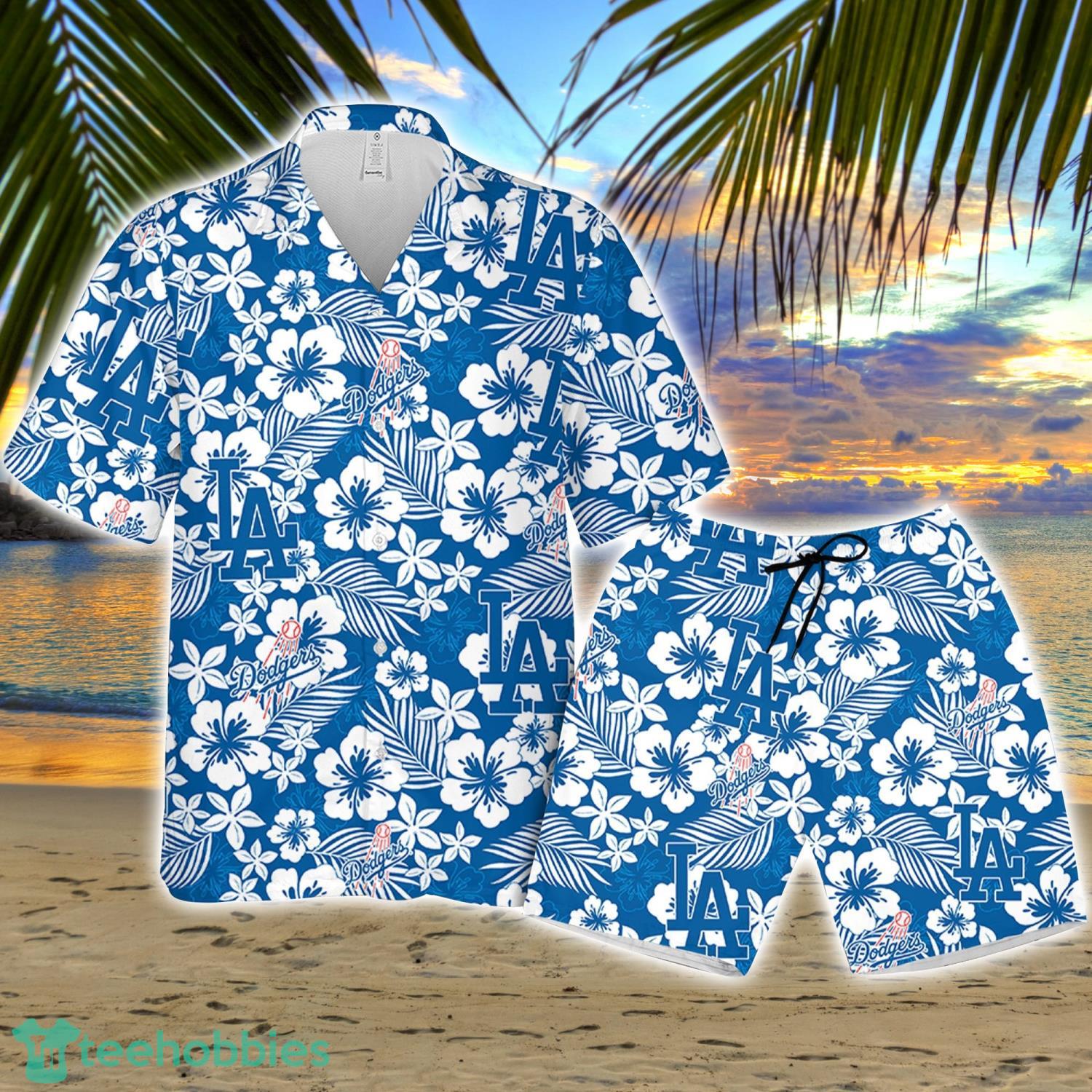 Los Angeles Dodger Hibiscus Flower Pattern Hawaiian Shirt And Shorts Gift For Summer Product Photo 1