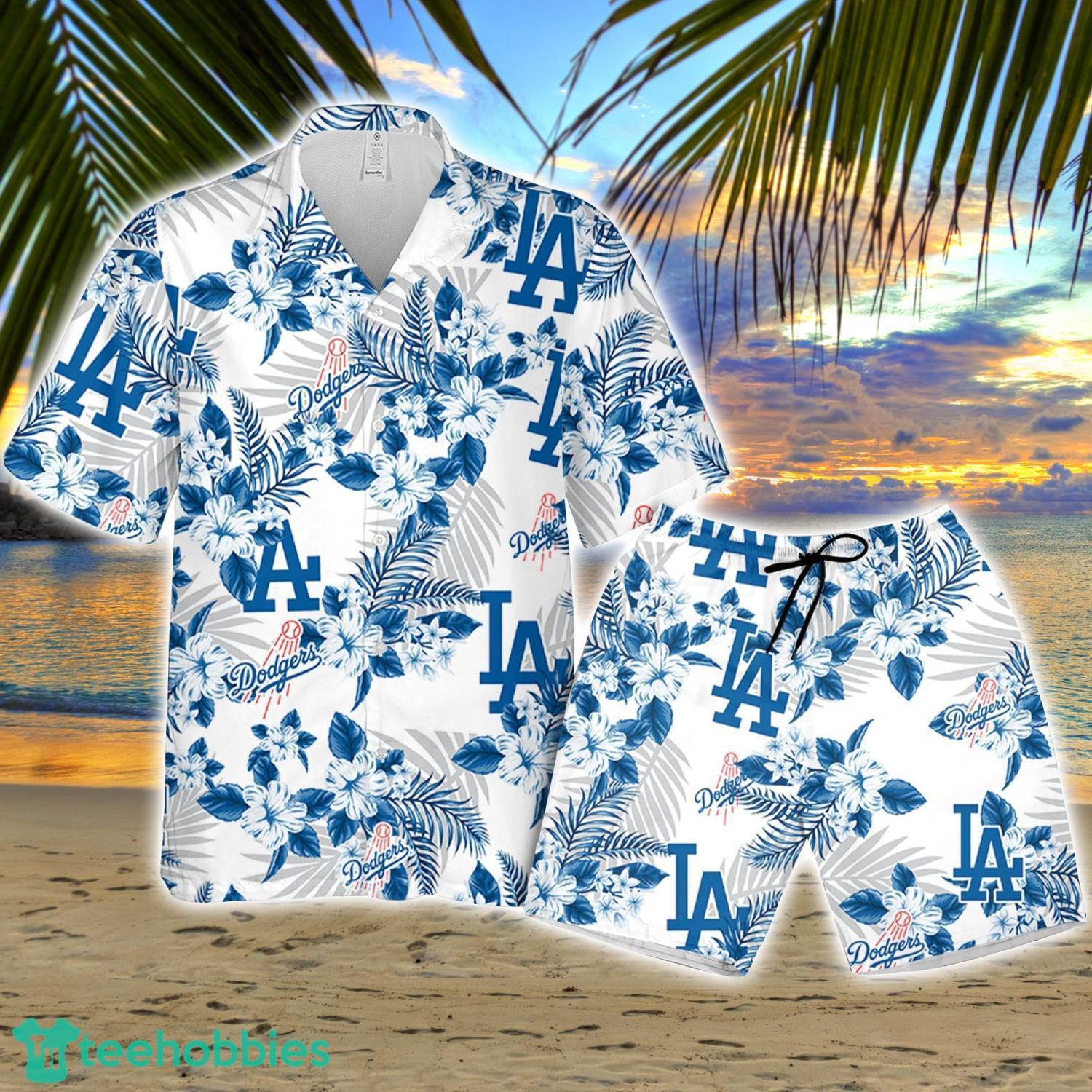Los Angeles Dodgers Baseball Tropical Flowers Pattern Aloha Hawaiian Shirt  And Shorts For Fans