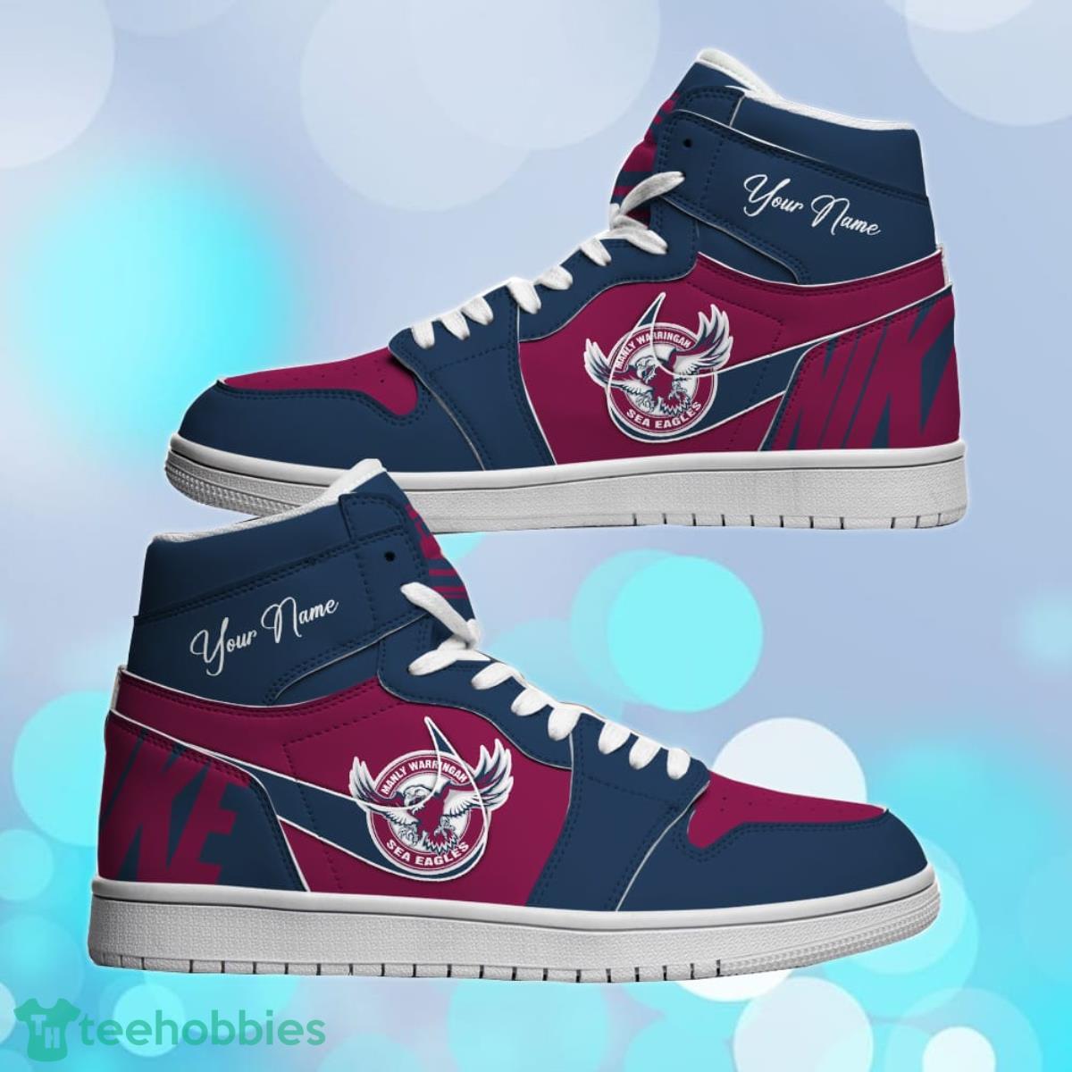 Manly Warringah Sea Eagles Custom Name NRL Air Jordan HighTop Best Gift For Fans Product Photo 2