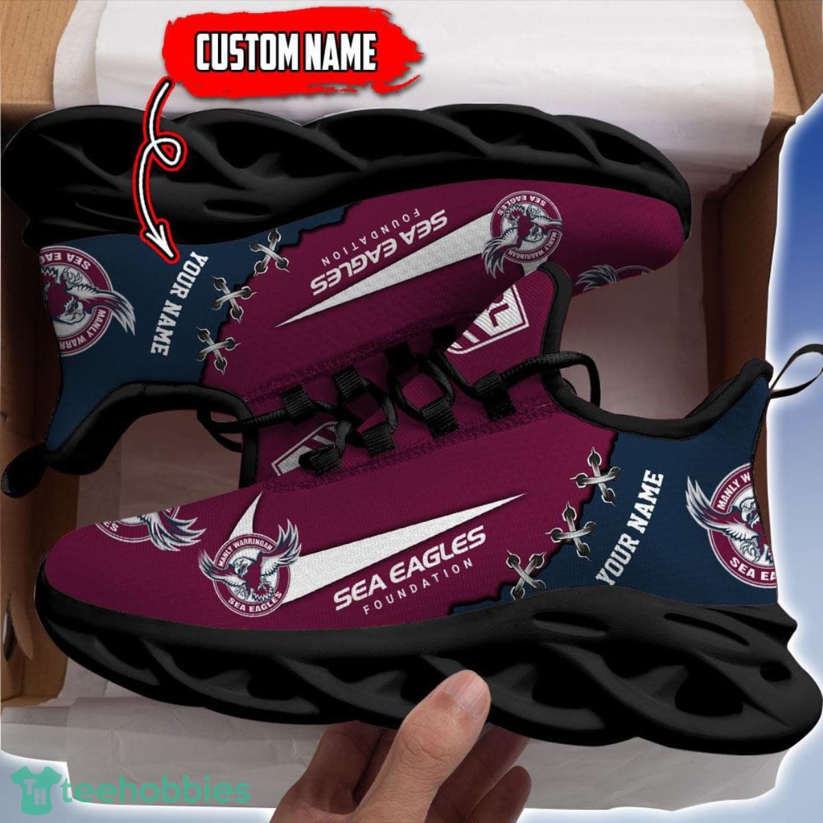 Manly Warringah Sea Eagles Personalized Name NRL Premium Luxury Max Soul Shoes Best Gift For Fans Product Photo 2