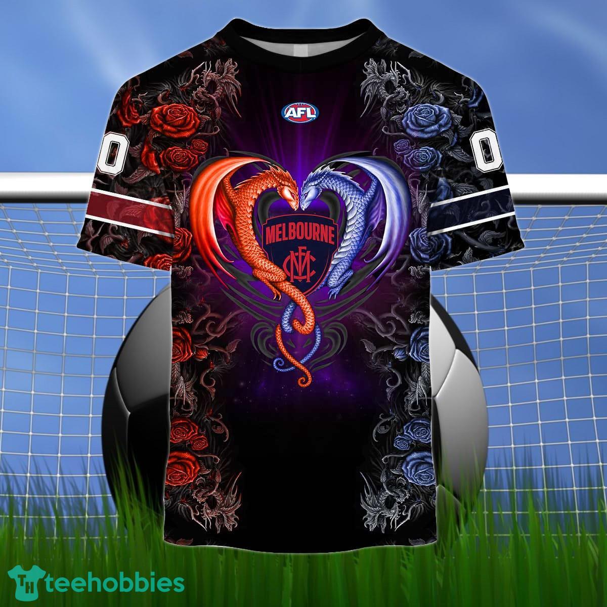 Melbourne Demons Custom Name And Number Rose Dragon 3D Shirt For Fans Product Photo 2