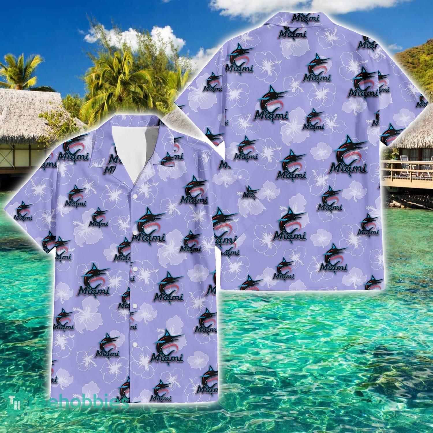 Miami Marlins Floral Violet Hawaiian Shirt For Men And Women Product Photo 1