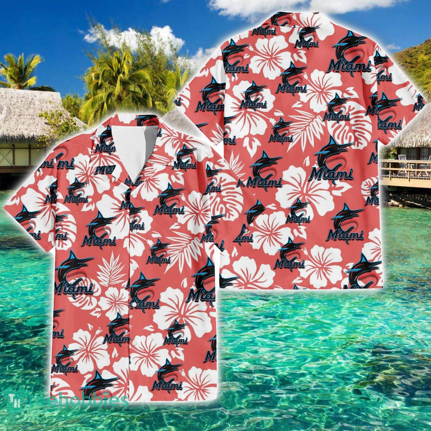 Miami Marlins Logo Pattern Floral 3D Hawaiian Shirt Summer Gift For Men And Women Product Photo 1