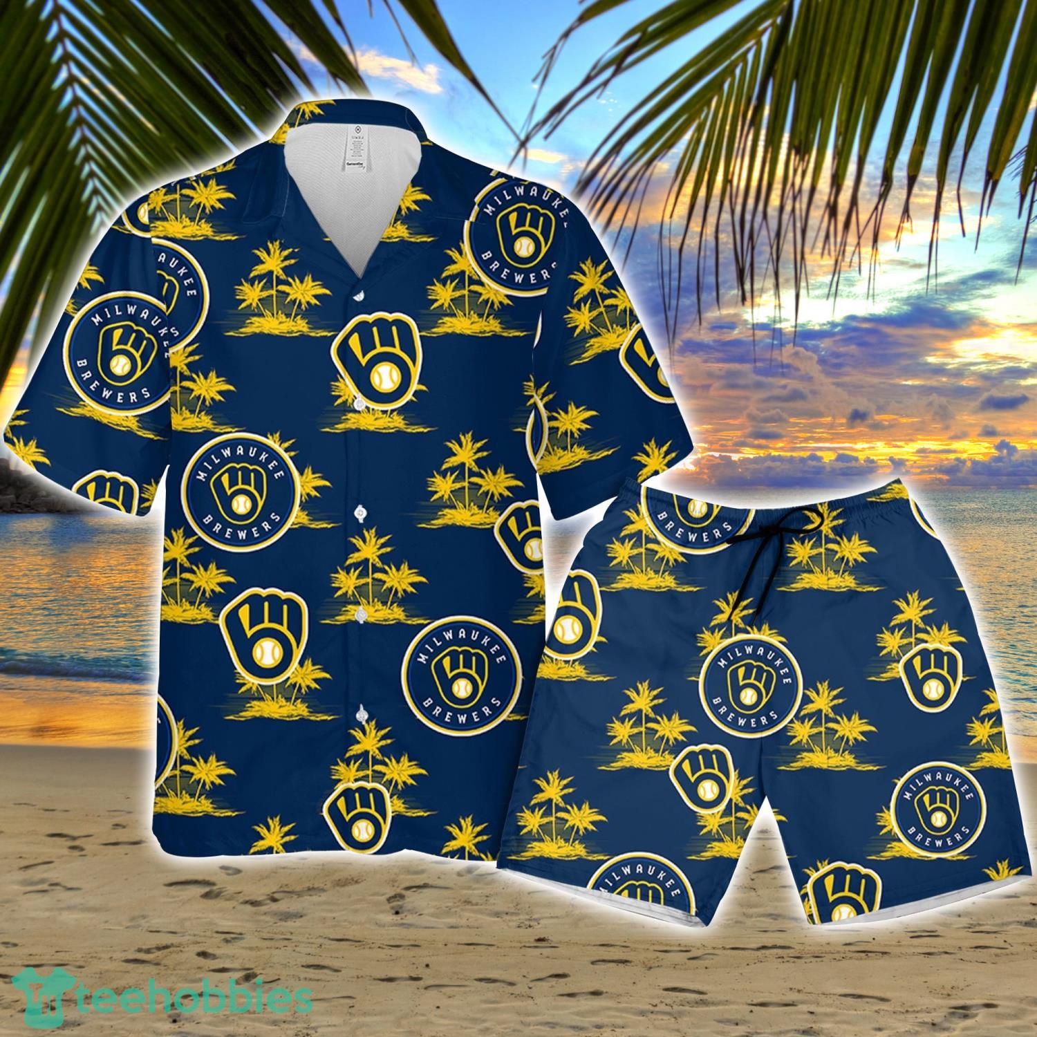 Milwaukee Brewer Baseball Coconut Island Pattern Hawaiian Shirt And Shorts Summer Gift Product Photo 1