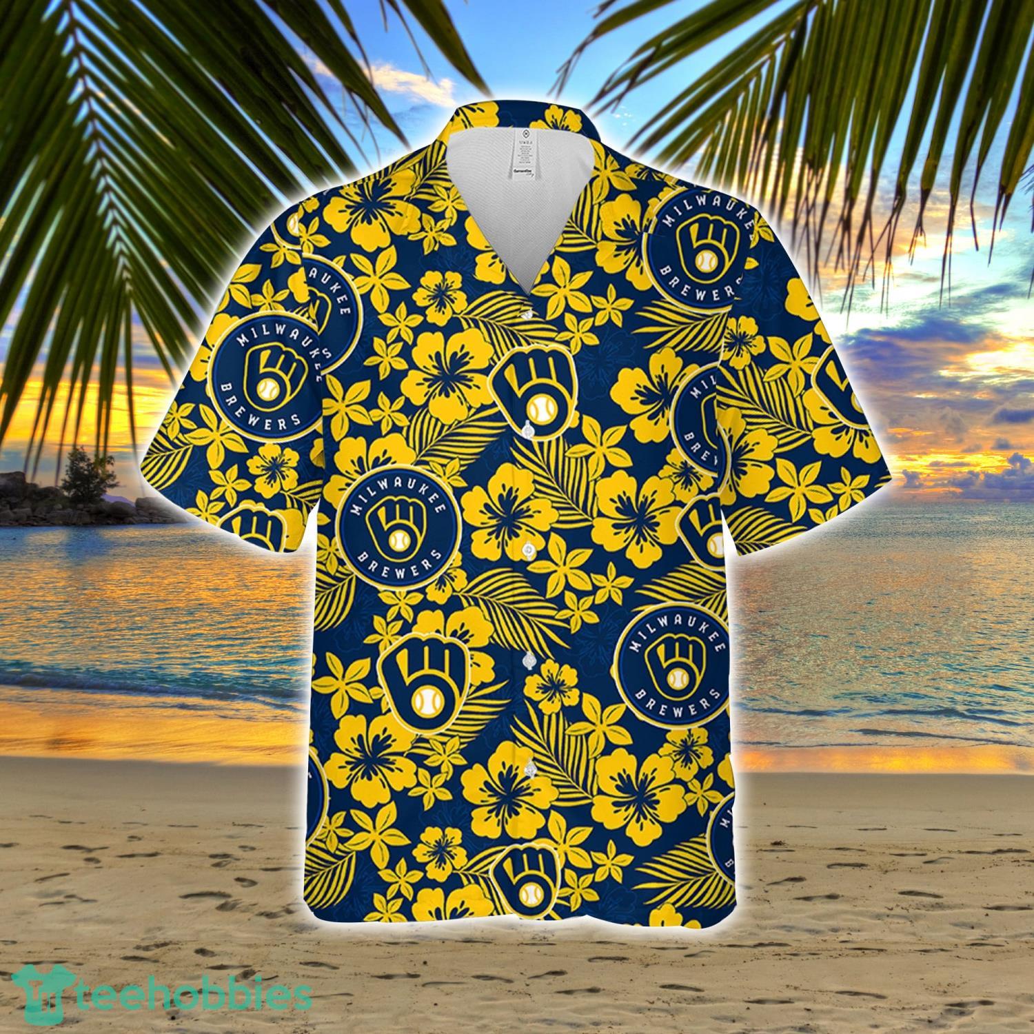 Milwaukee Brewer Hibiscus Flower Pattern Hawaiian Shirt And Shorts Gift For Summer Product Photo 2
