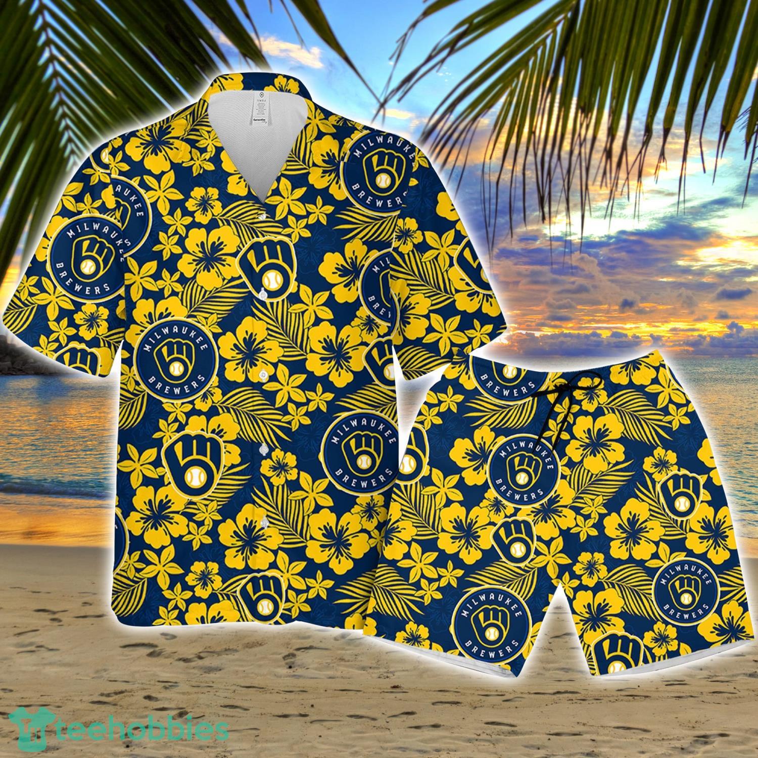 Milwaukee Brewer Hibiscus Flower Pattern Hawaiian Shirt And Shorts Gift For Summer Product Photo 1