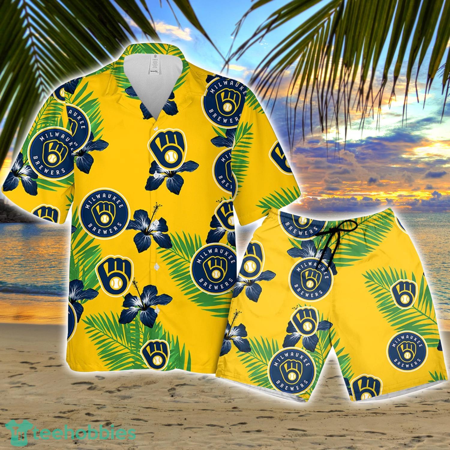 2023 Flower and Palm Trees Hawaiian Shirt - Milwaukee Brewers