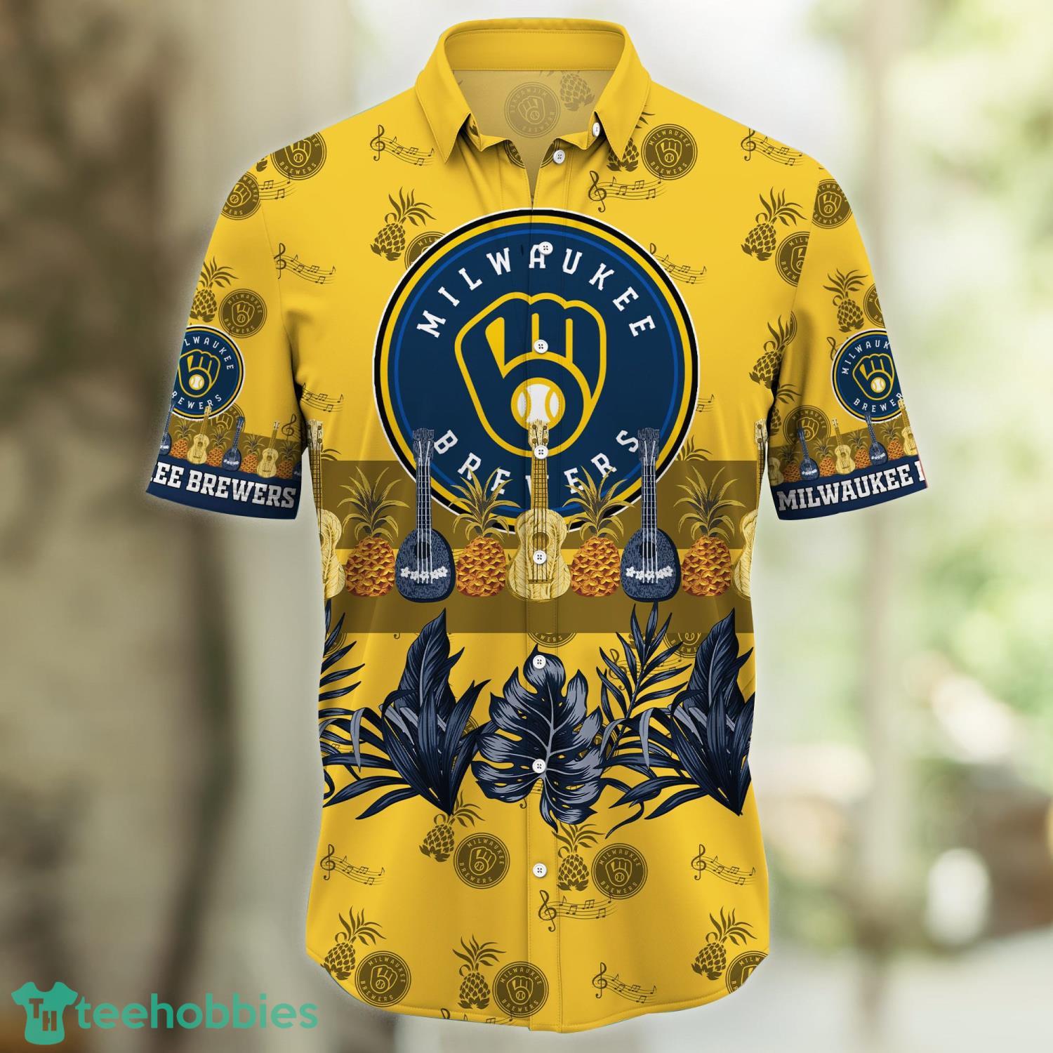 Brewers Hawaiian Shirt Guitar Pineapple Palm Leaves Milwaukee Brewers Gift  - Personalized Gifts: Family, Sports, Occasions, Trending