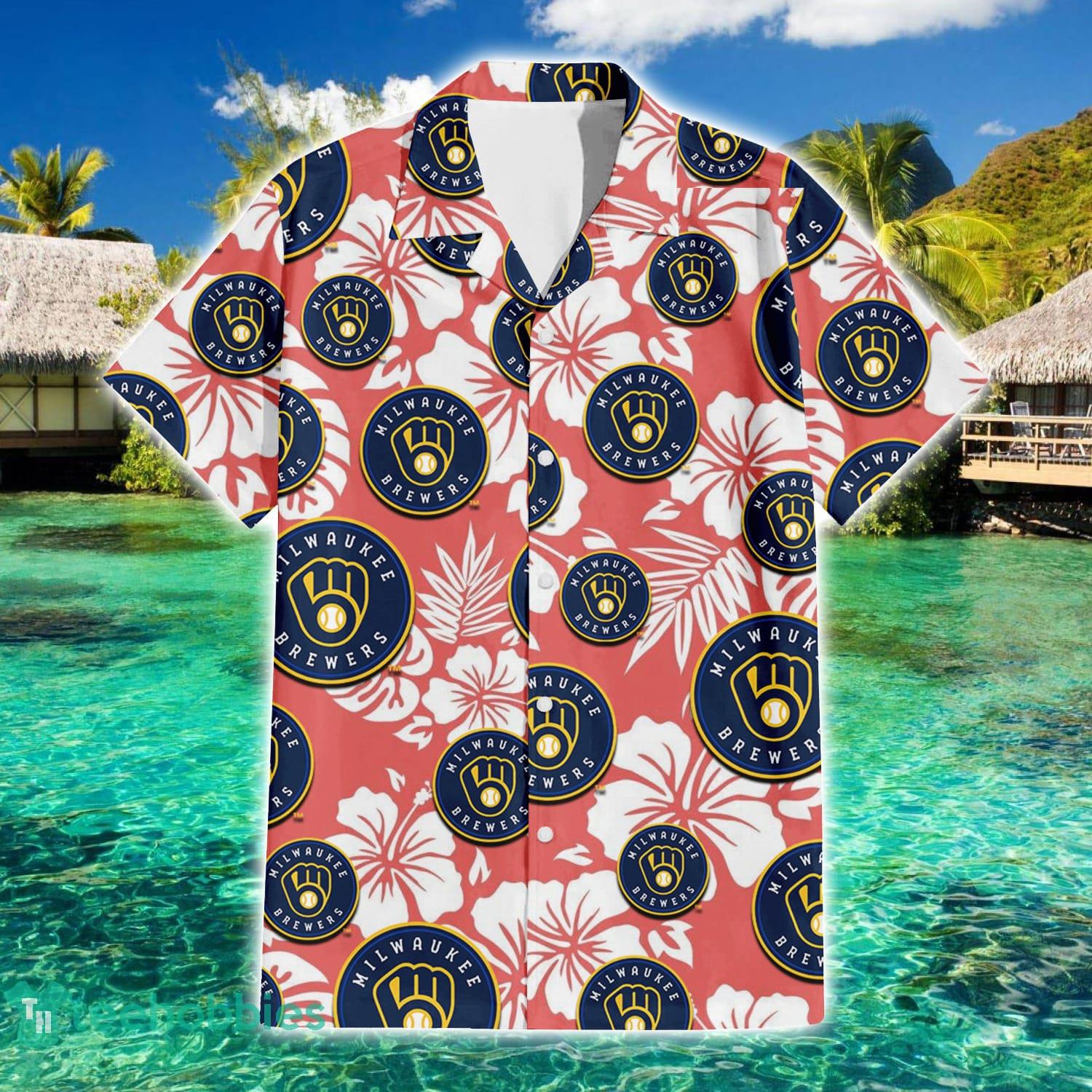 Milwaukee Brewers Yellow Flower Green Palm Leaf Tropical 3D Hawaiian Shirt  - Freedomdesign