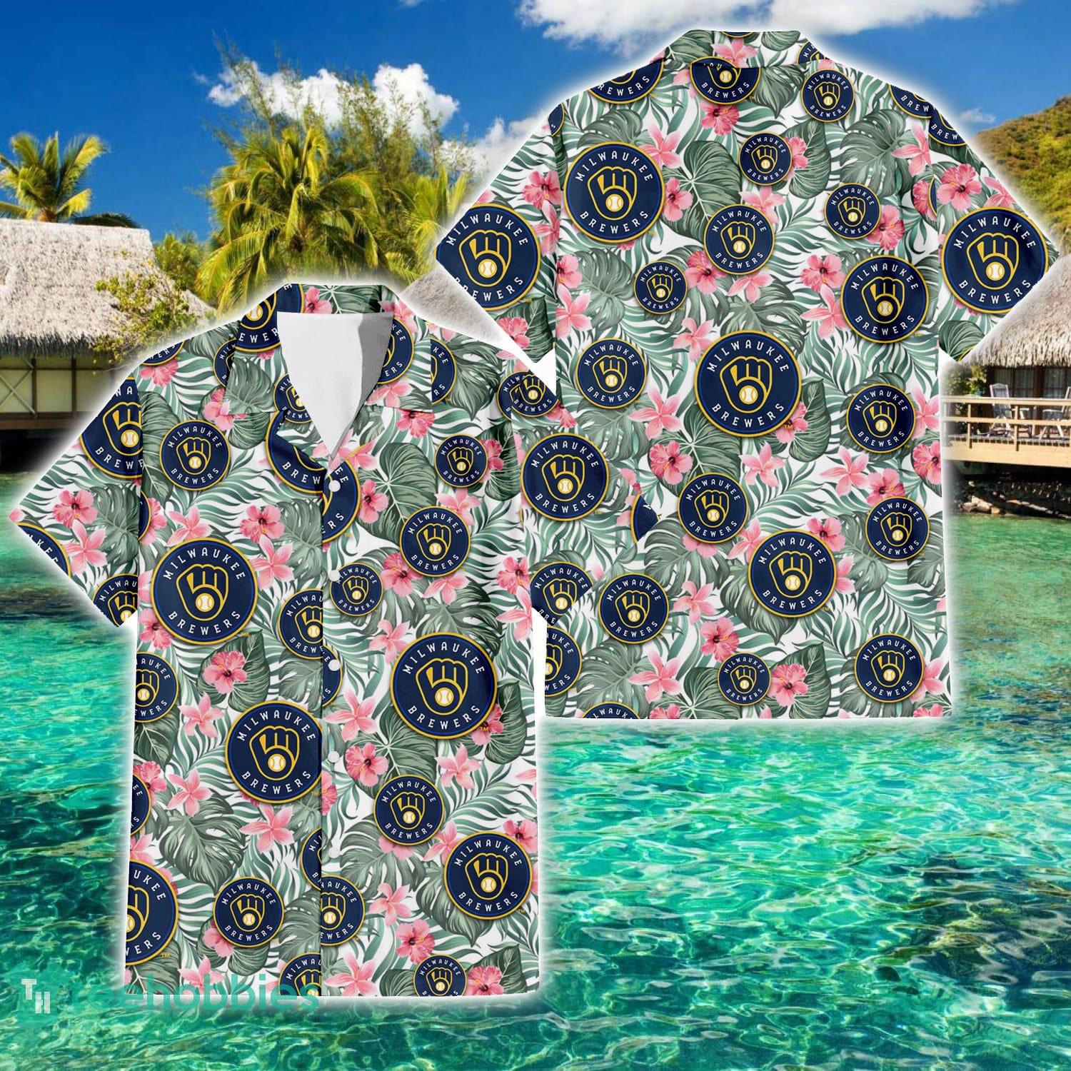 Milwaukee Brewers Small Pink Hibiscus Pattern All Over Printed 3D Hawaiian Shirt Product Photo 1