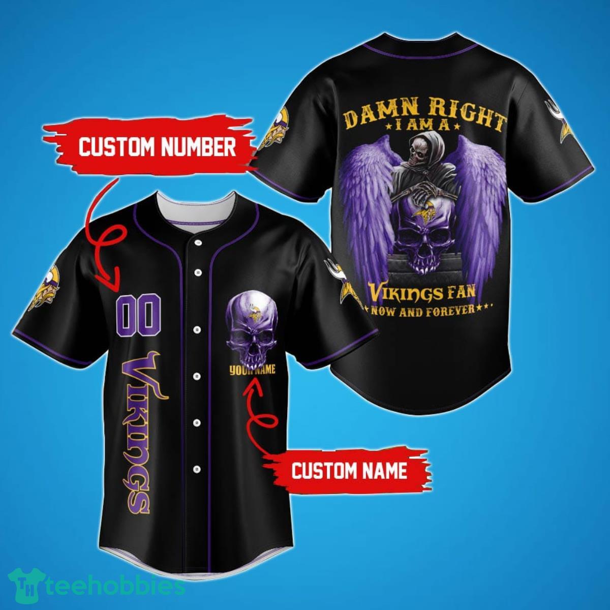 Minnesota Vikings Damn Right Skull NFL Custom Name & Number Baseball Jersey  Shirt Fans