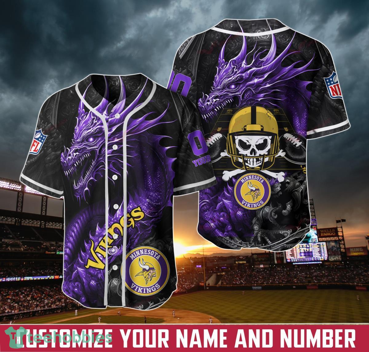 Minnesota Vikings Personalized Name And Number NFL 3D Baseball Jersey Shirt  For Fans