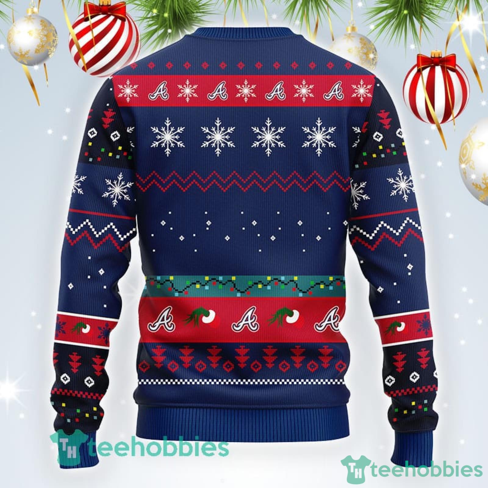 MLB Atlanta Braves Cute 12 Grinch Face Xmas Day Ugly Christmas Sweater  Sport Fans Men And Women Christmas Gift