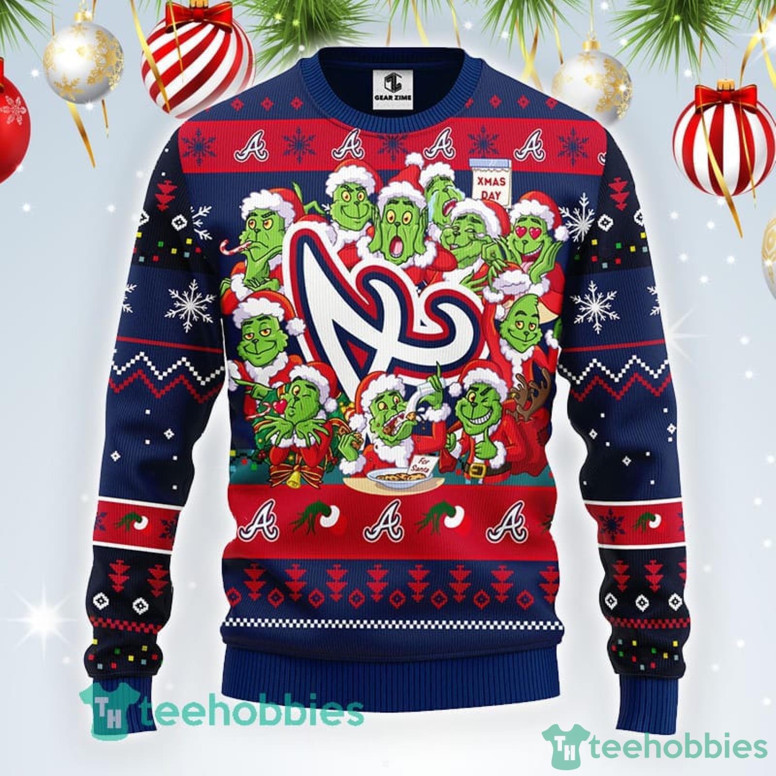 MLB Atlanta Braves Cute 12 Grinch Face Xmas Day Ugly Christmas Sweater  Sport Fans Men And Women Christmas Gift
