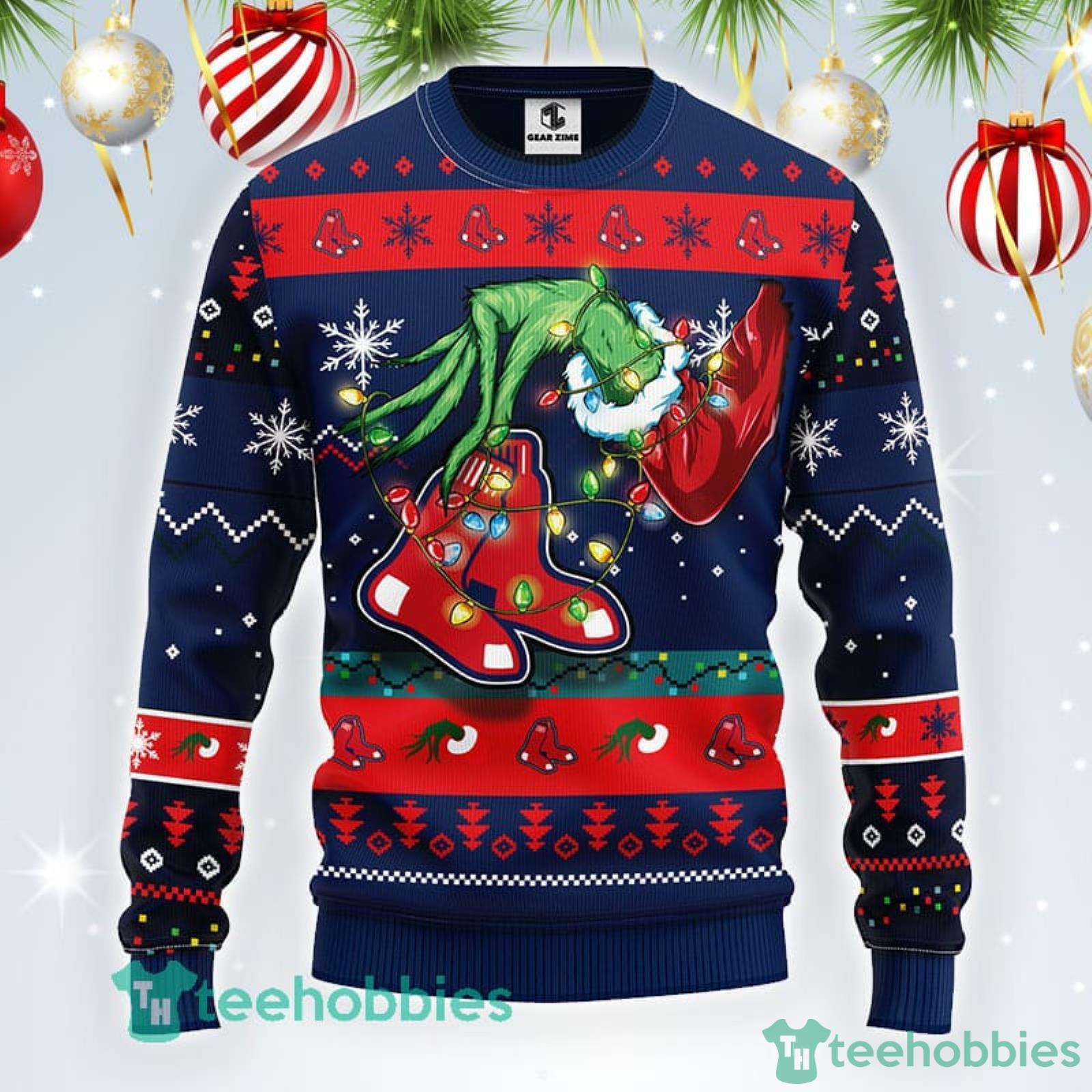 MLB Boston Red Sox Logo With Funny Grinch Ugly Christmas